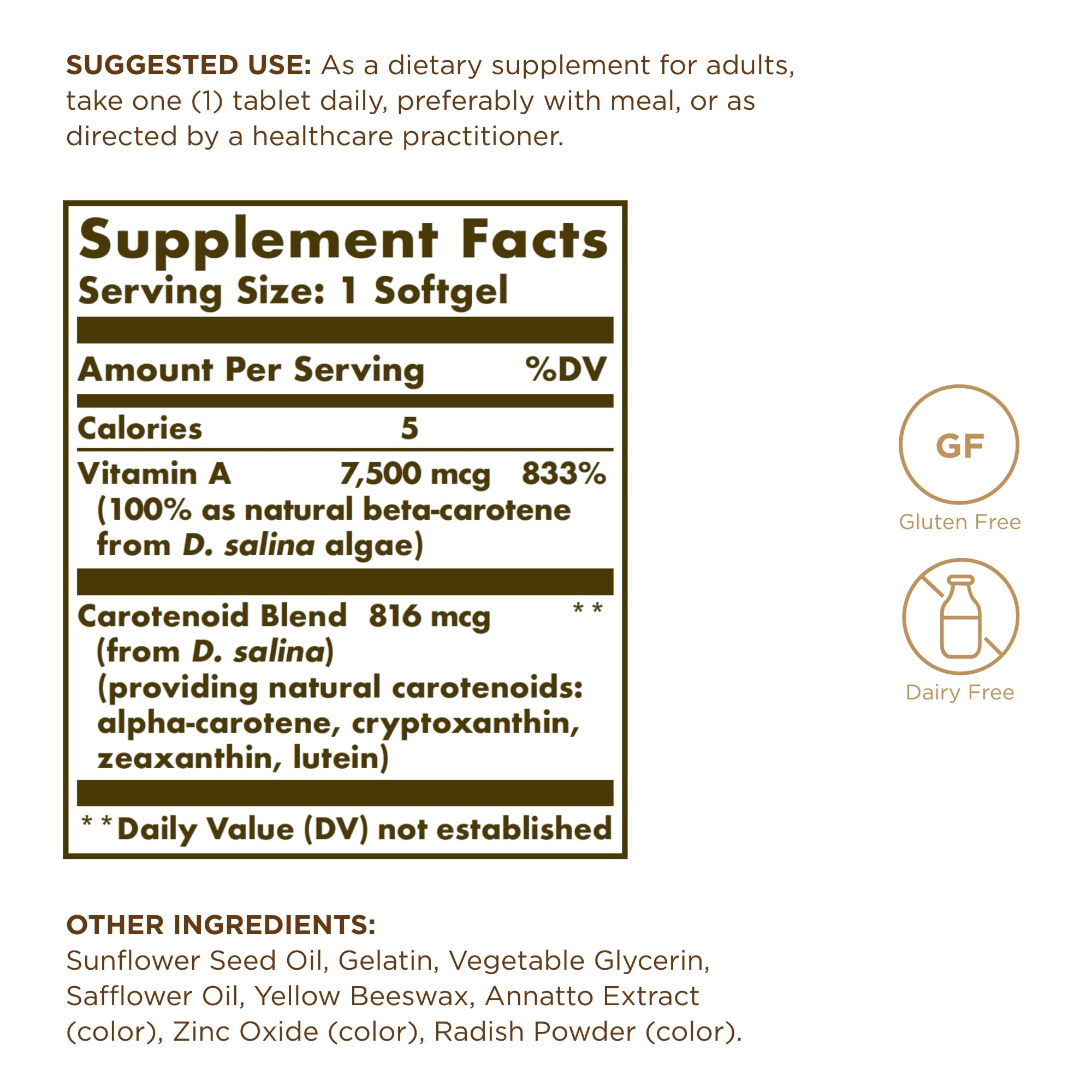 Solgar Beta Carotene Softgels 172g side view