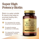 Solgar Biotin 10,000 mcg supplement bottle with label