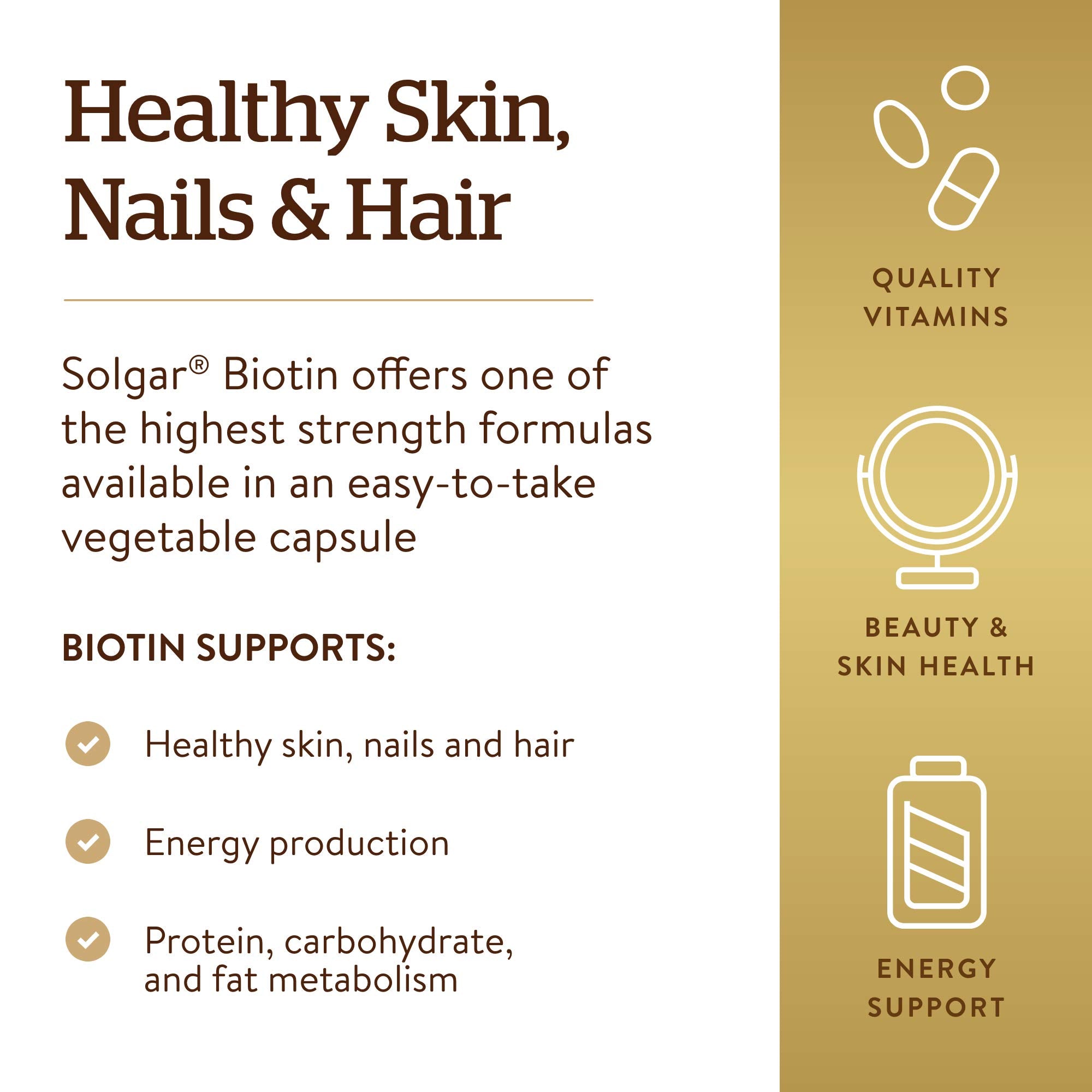 Solgar Biotin 10,000 mcg supplement capsules close-up