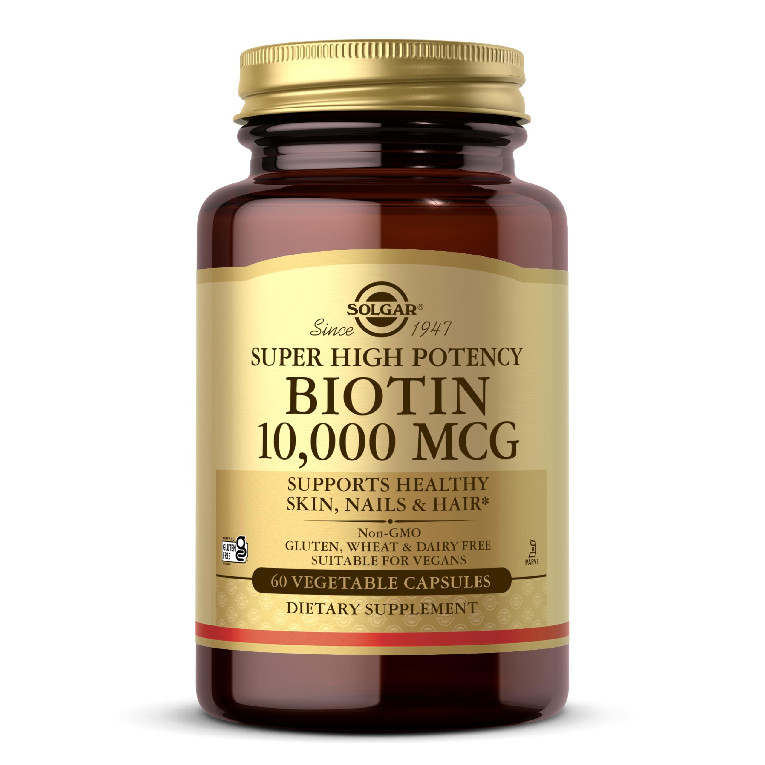 Solgar Biotin 10,000 mcg supplement front view