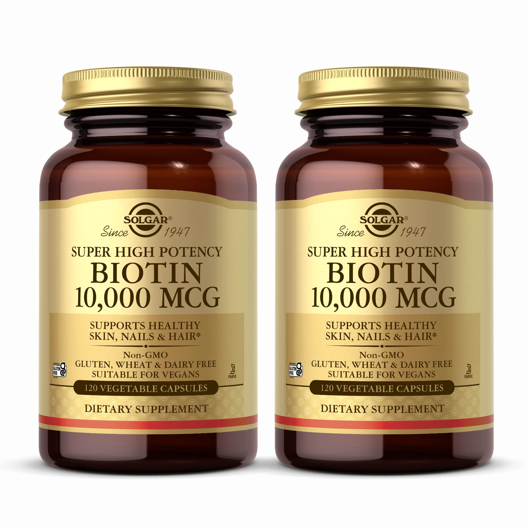 Solgar Biotin 10,000 mcg supplement front view