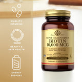 Solgar Biotin 10,000 mcg supplement label close-up