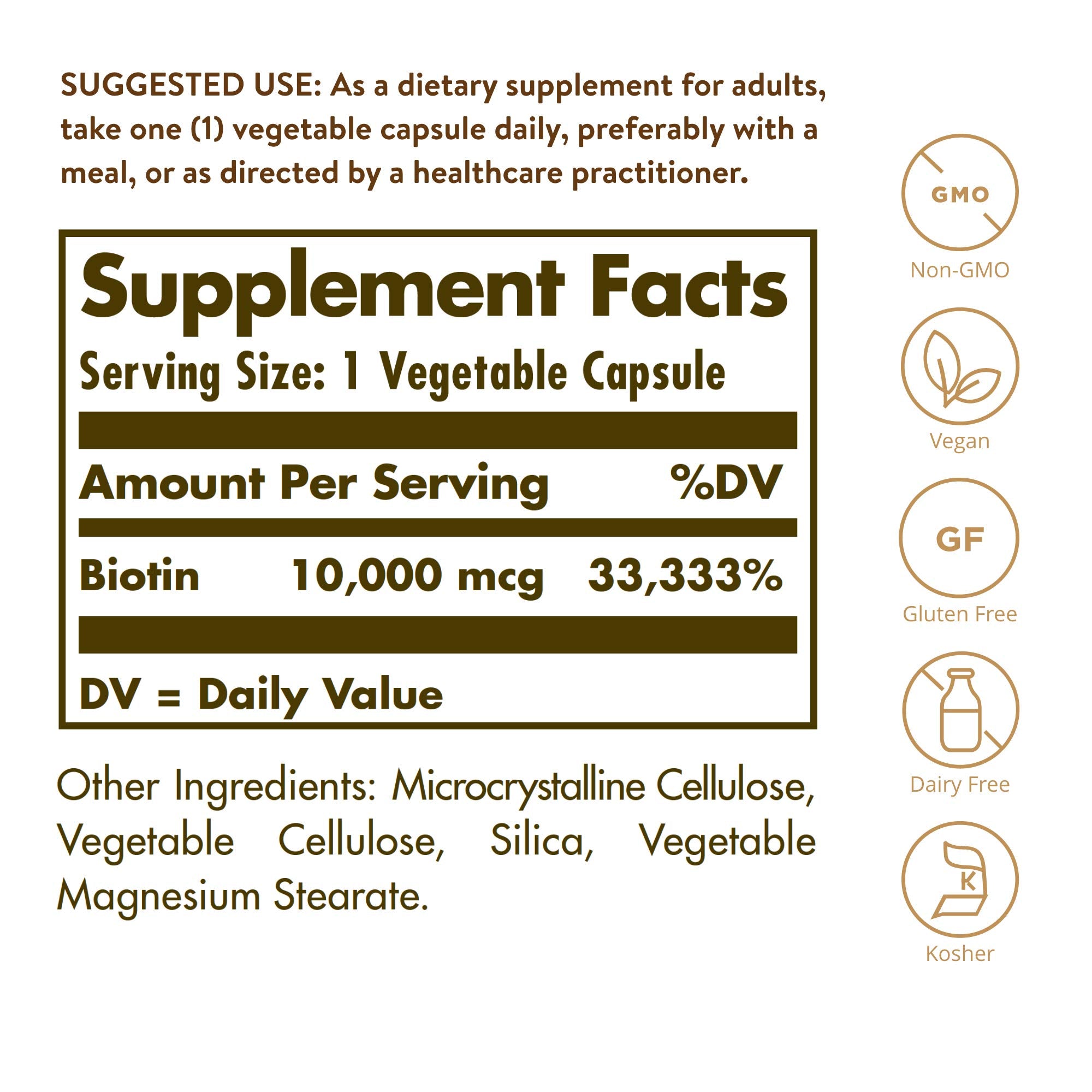 Solgar Biotin 10,000 mcg supplement side view