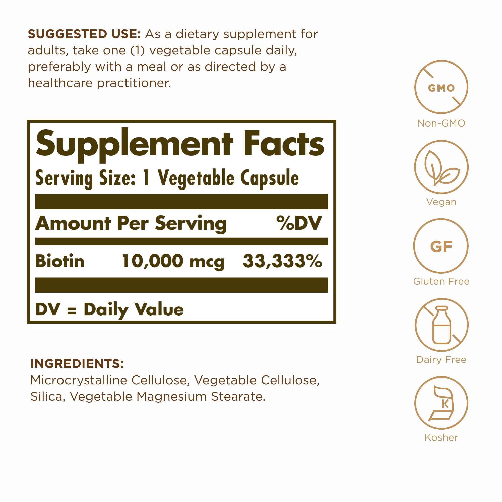 Solgar Biotin 10,000 mcg supplement side view