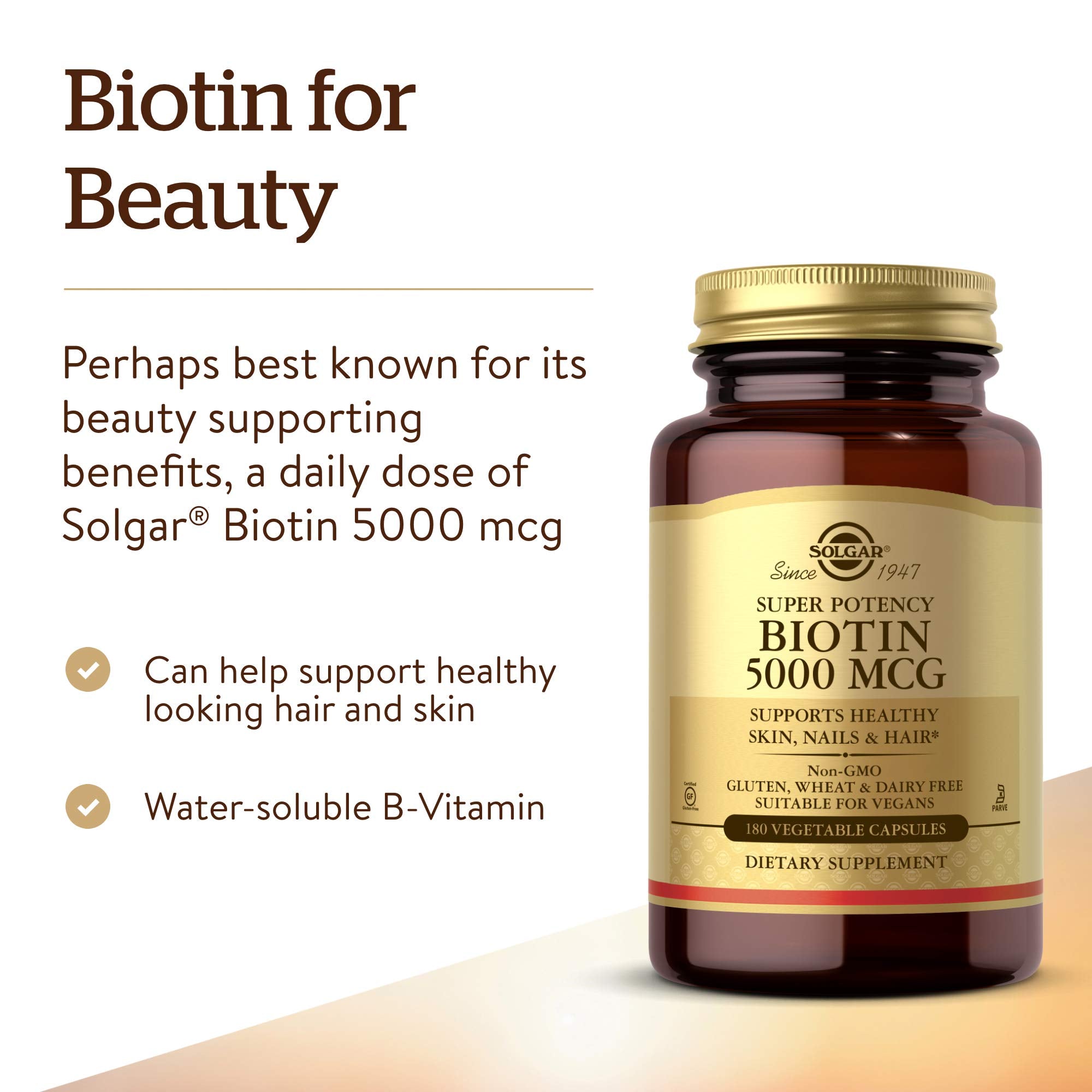 Solgar Biotin 1000mcg Capsules back view with ingredients