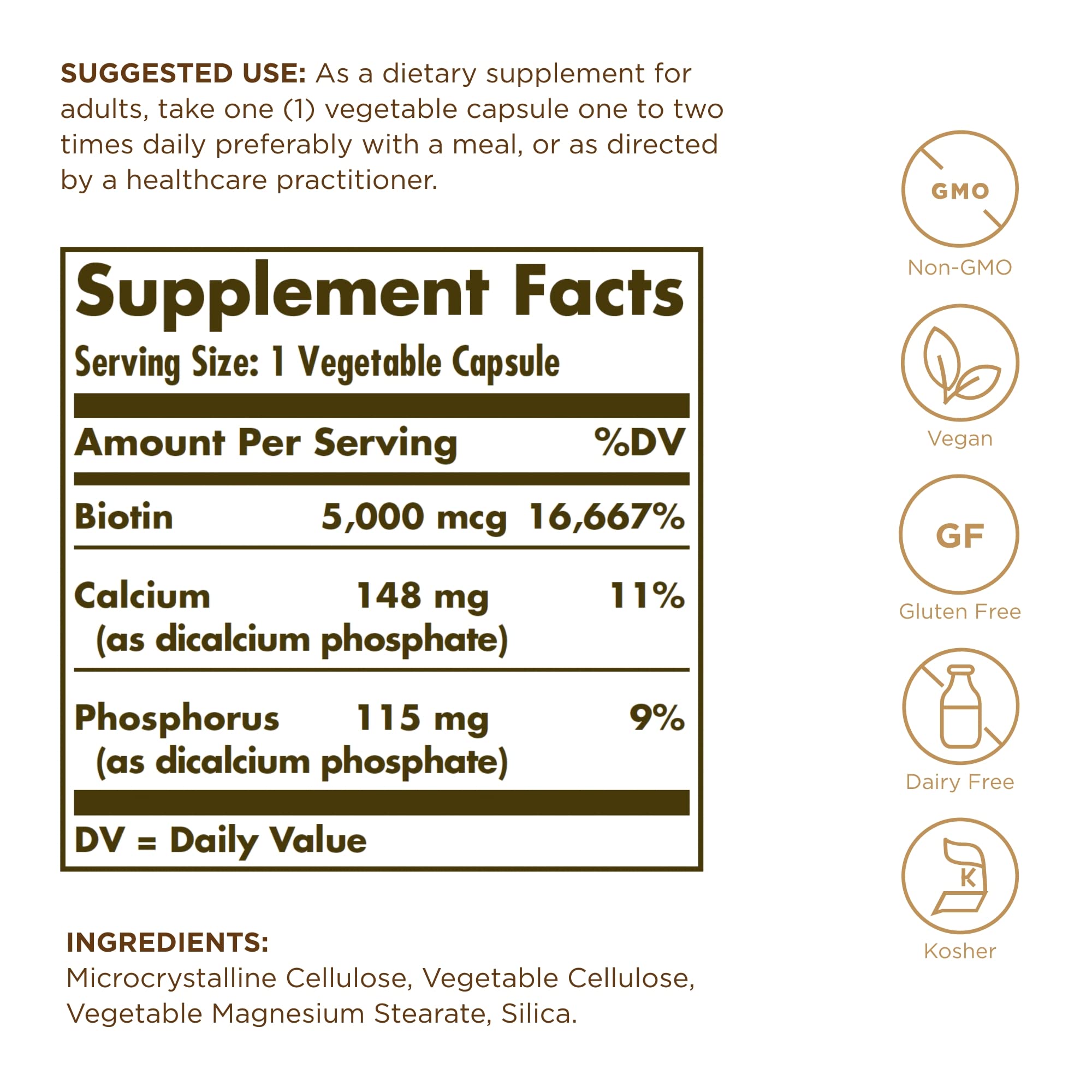 Solgar Biotin 5000 mcg capsules side view