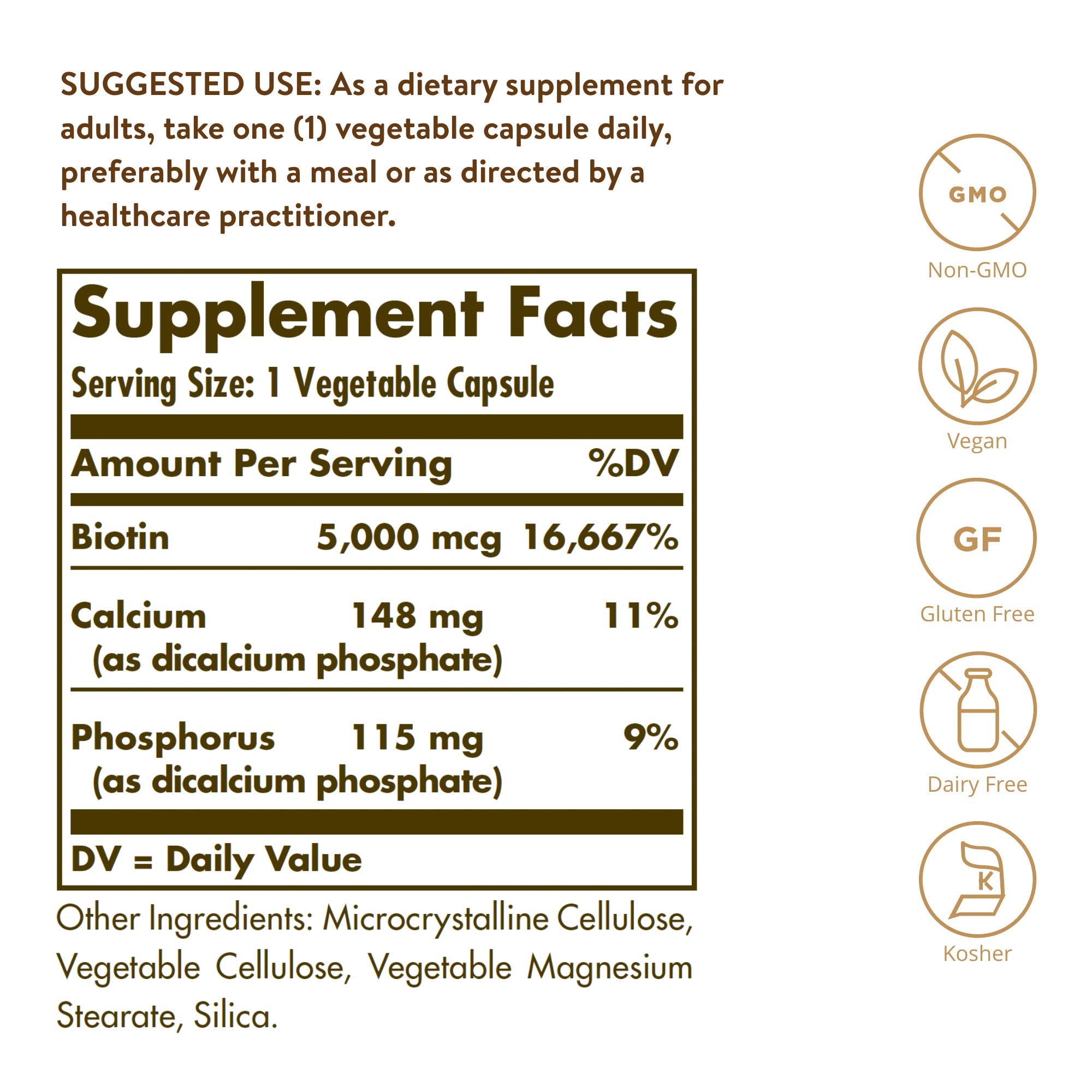 Solgar Biotin 5000mcg chewable supplement back view