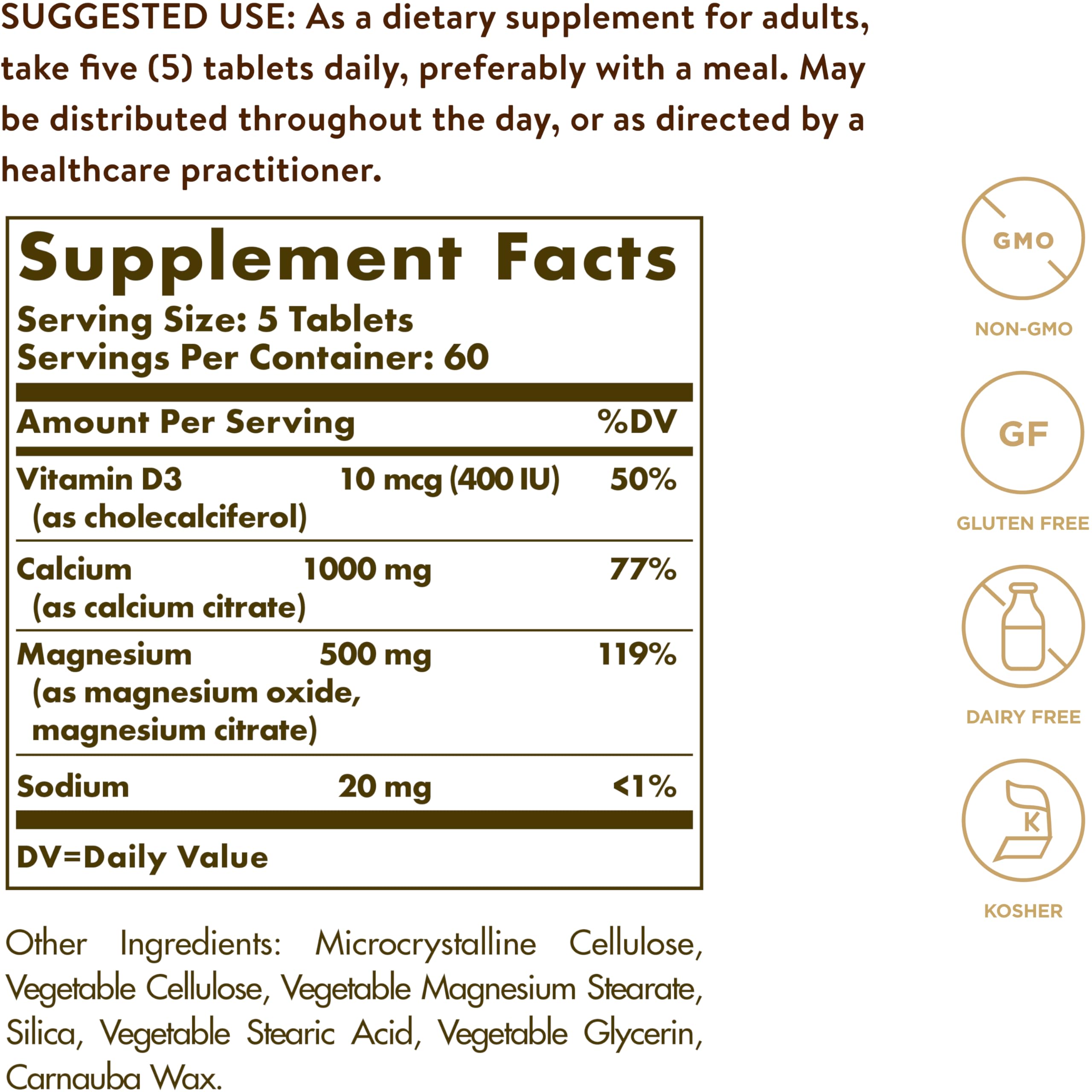 Solgar Calcium Magnesium with Vitamin D3 762g side view
