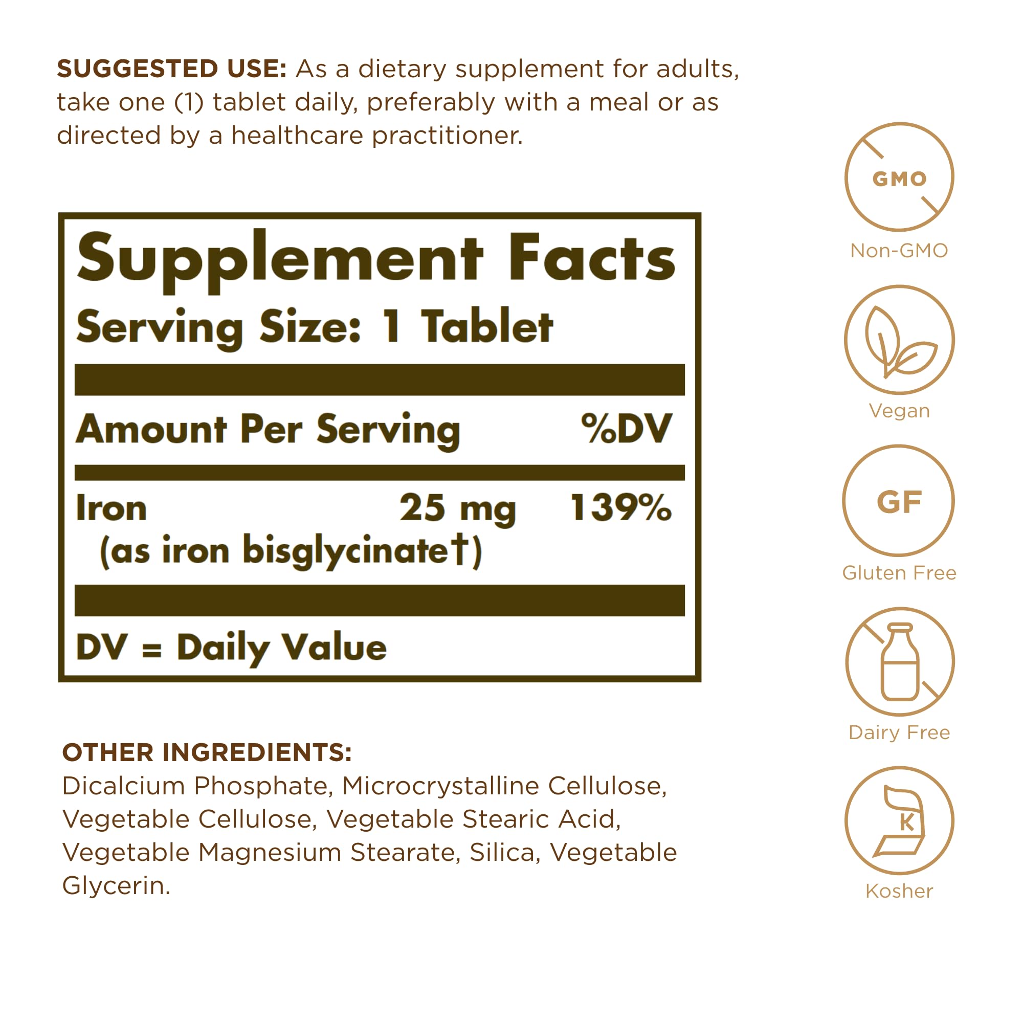 Solgar Chelated Iron 25mg bottle side view