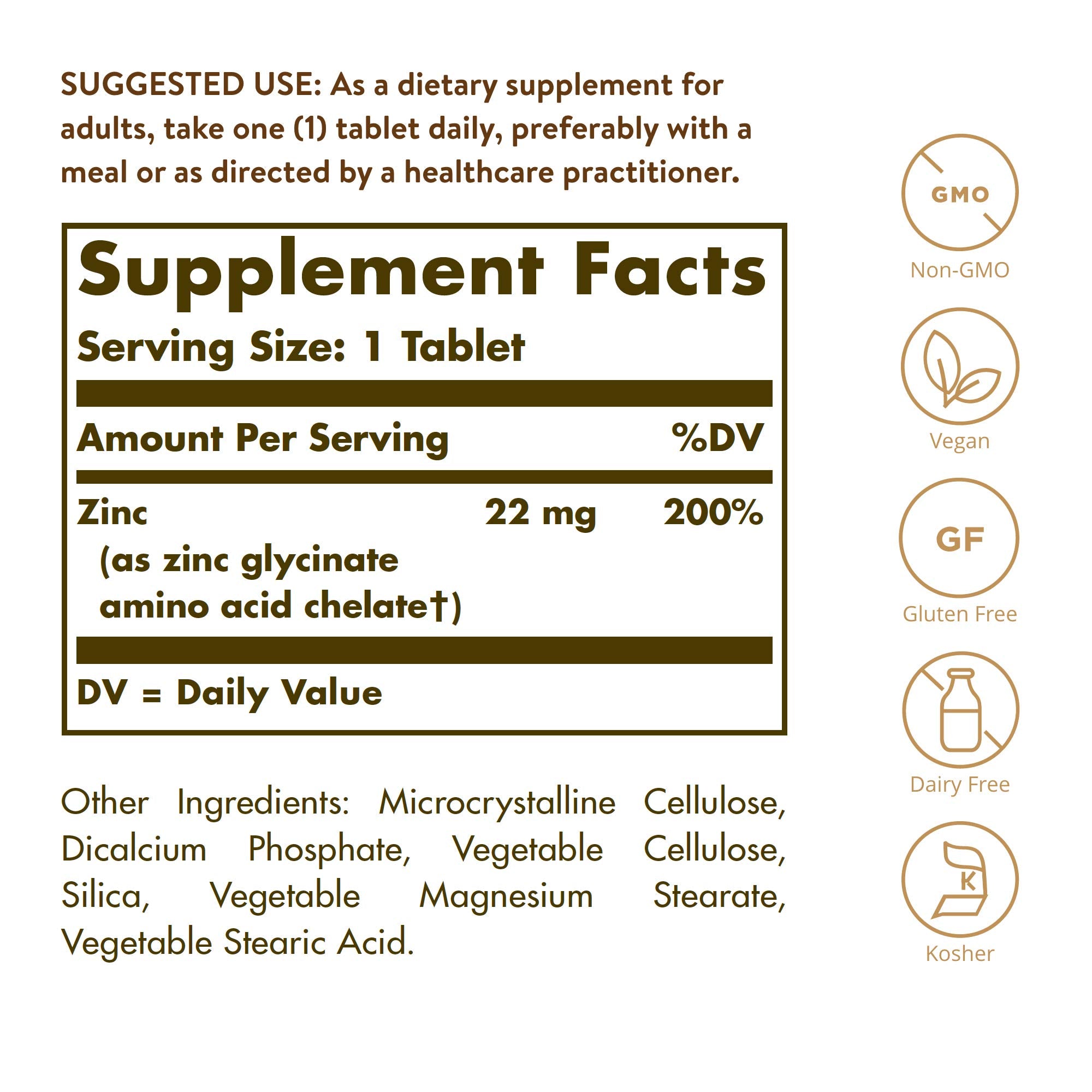 Solgar Chelated Zinc 22mg packaging side view