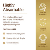 Solgar Chelated Zinc 22mg tablet with ingredients listed
