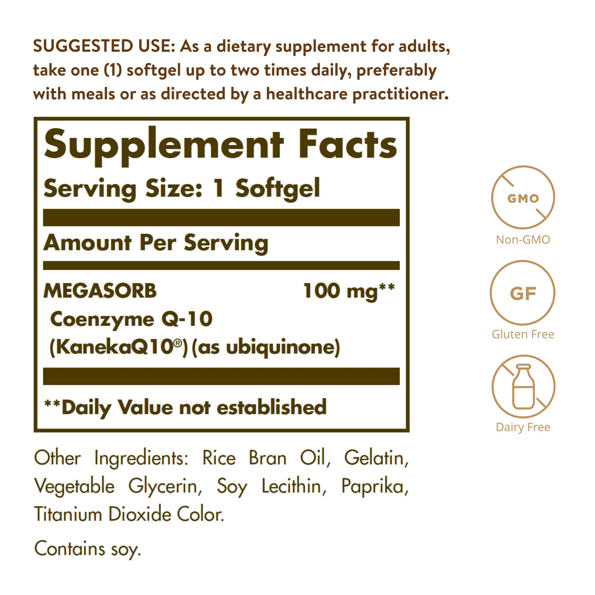 Solgar CoQ10 Softgels 100mg side view