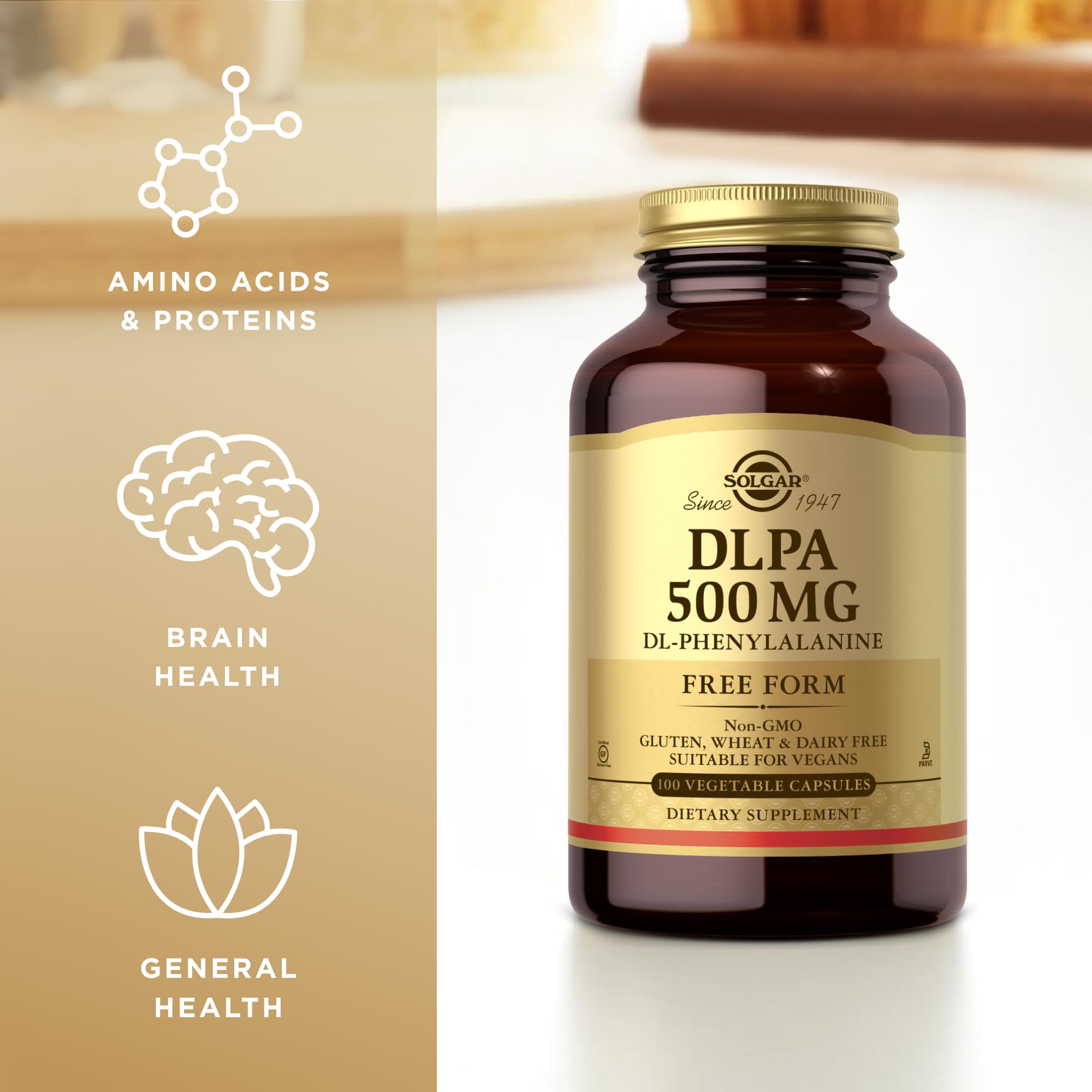 Solgar DL-Phenylalanine 227g back view of packaging with ingredients