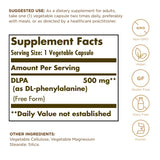Solgar DL-Phenylalanine 227g side view showing supplement facts