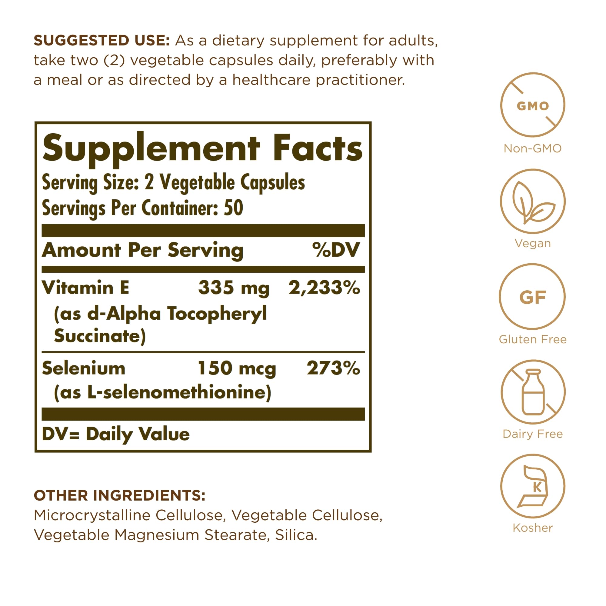 Solgar Dry Vitamin E 200mg packaging side view