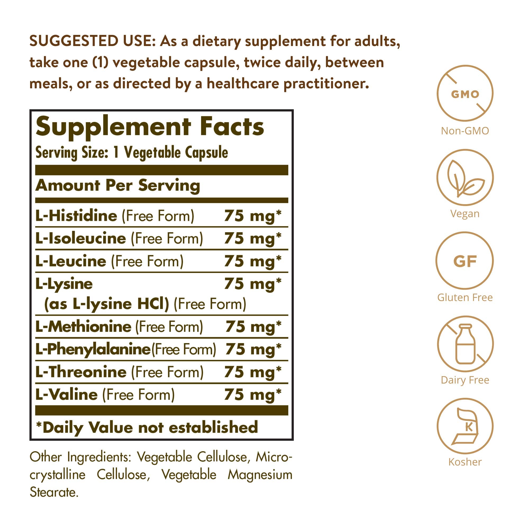 Solgar Essential Amino Complex 230g back view with ingredient list