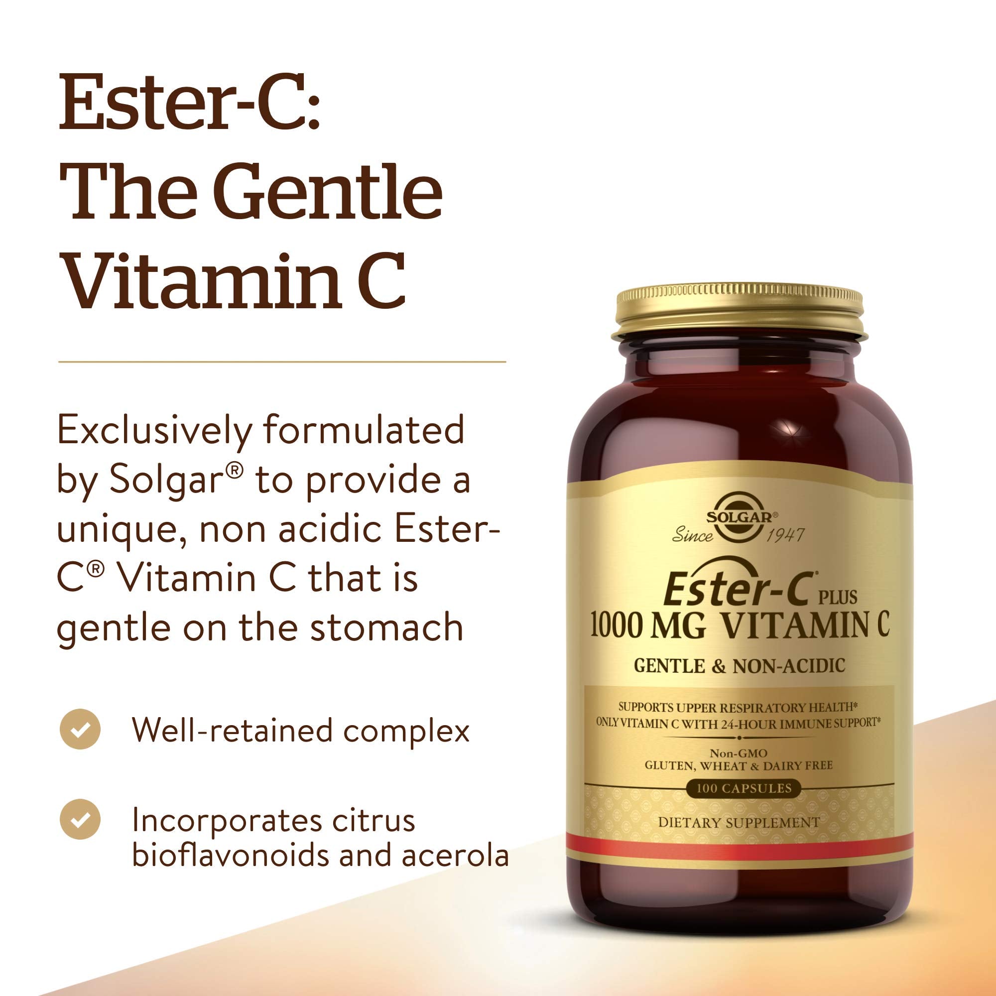 Solgar Ester-C Plus 1000 mg Vitamin C Capsules back view