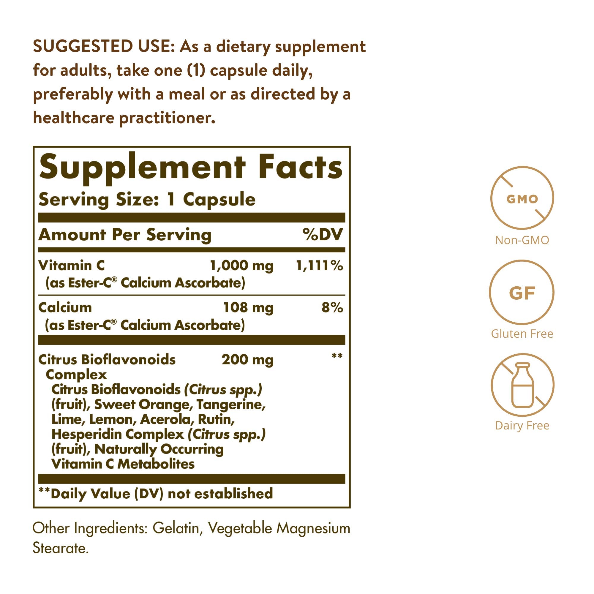 Solgar Ester-C Plus 1000 mg Vitamin C Capsules side view