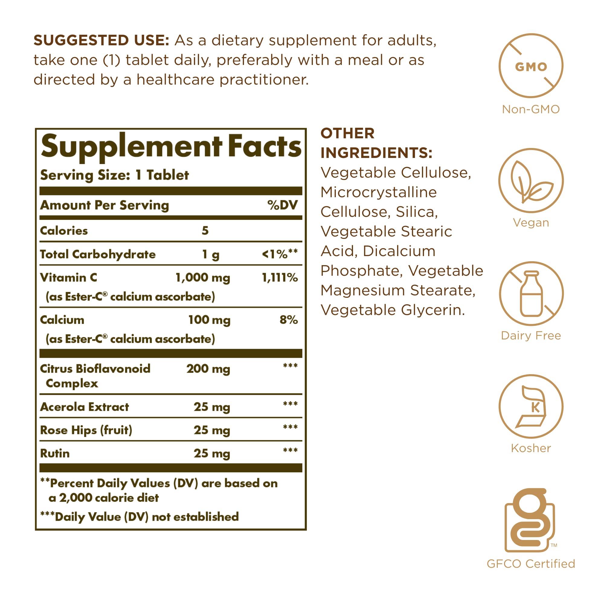 Solgar Ester-C Plus 1000 mg Vitamin C Tablets side view