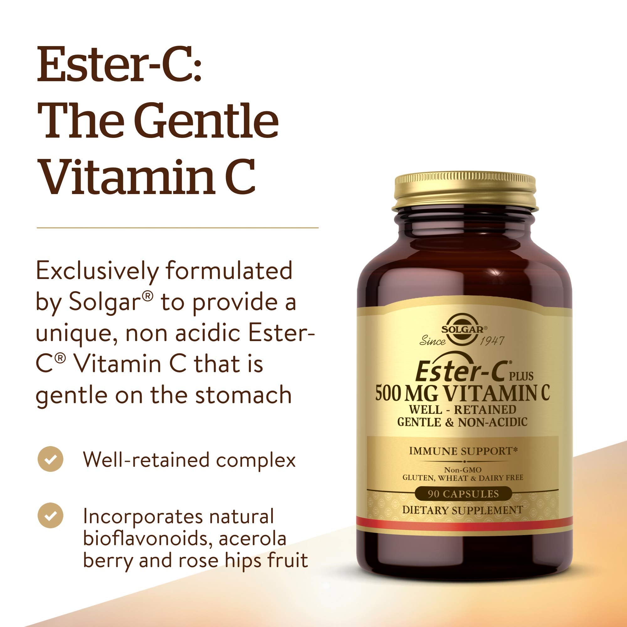 Solgar Ester-C Plus 500 mg Vitamin C Capsules back view