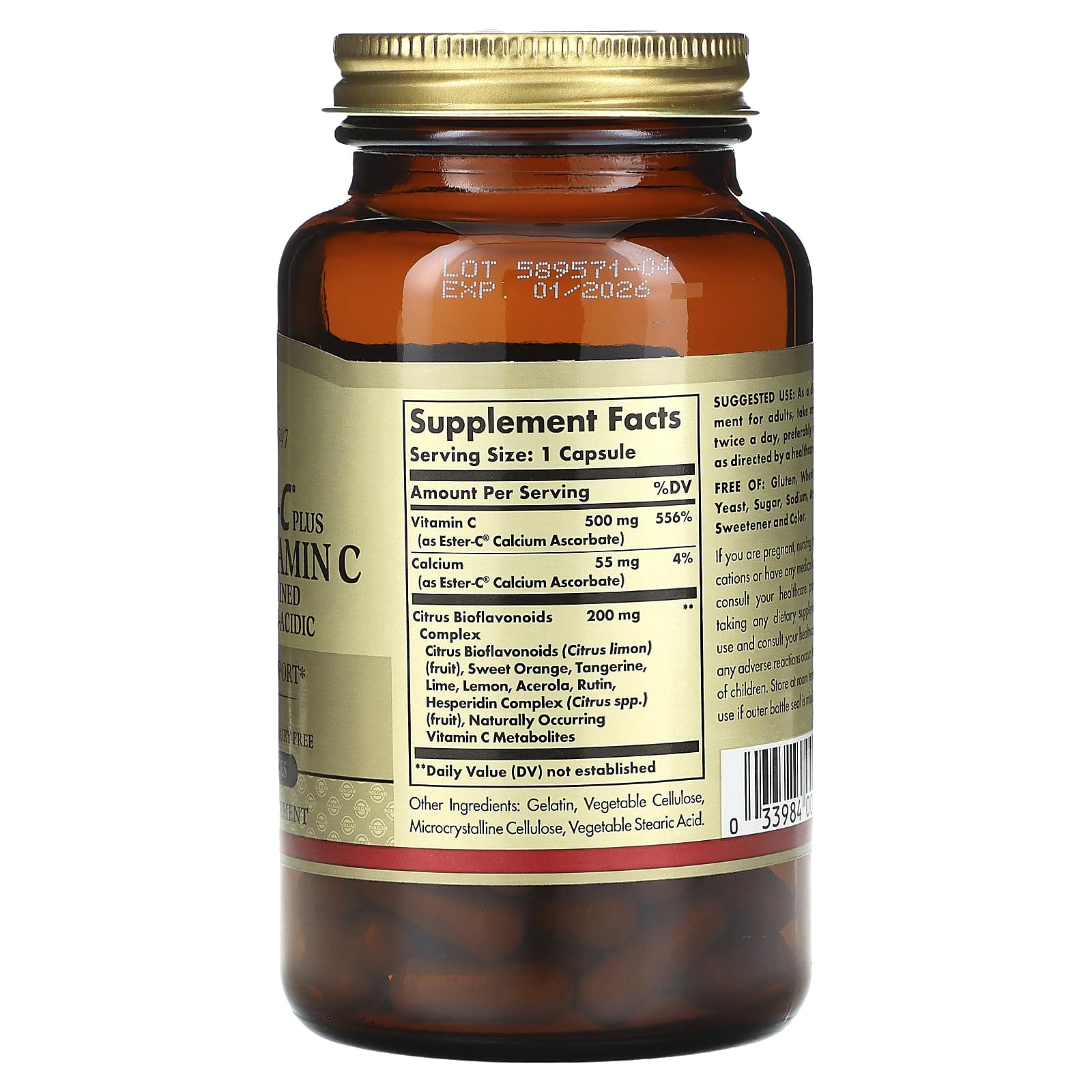 Solgar Ester-C Plus 500 mg Vitamin C Capsules opened bottle