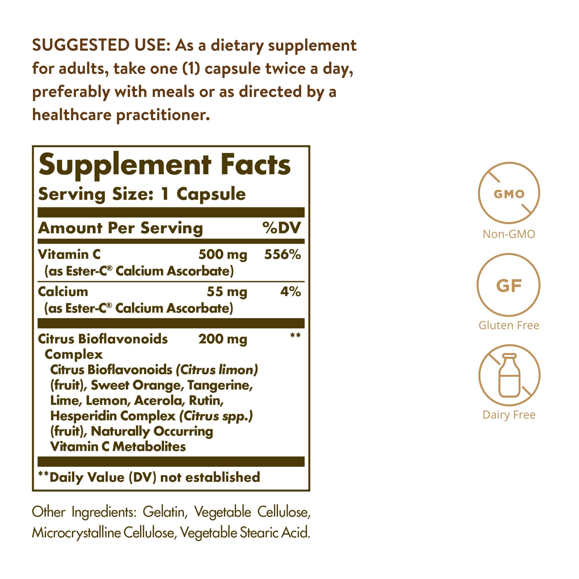 Solgar Ester-C Plus 500 mg Vitamin C Capsules side view