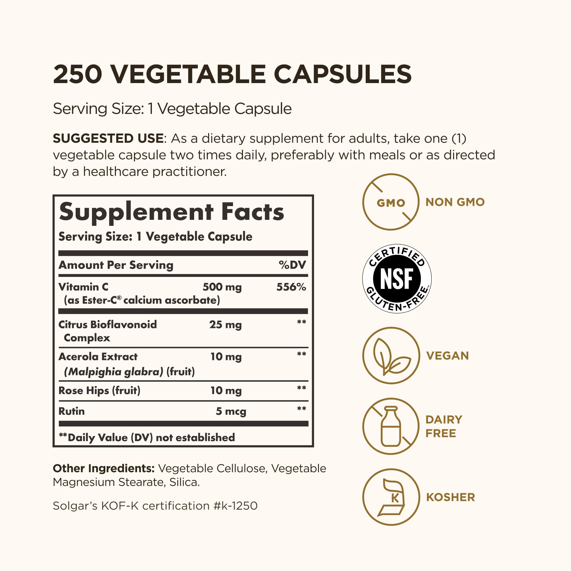 Solgar Ester-C Plus 500 mg Vitamin C Capsules side view