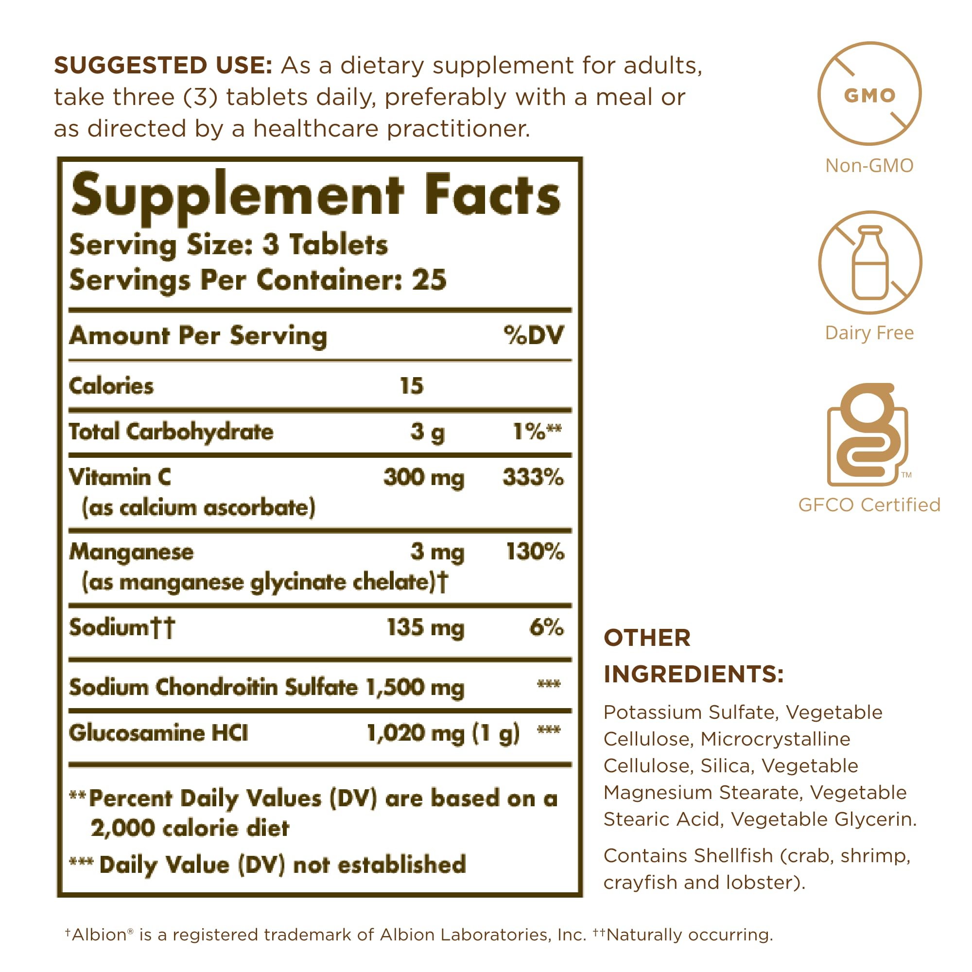 Solgar Extra Strength Glucosamine Chondroitin Complex Tablets side view