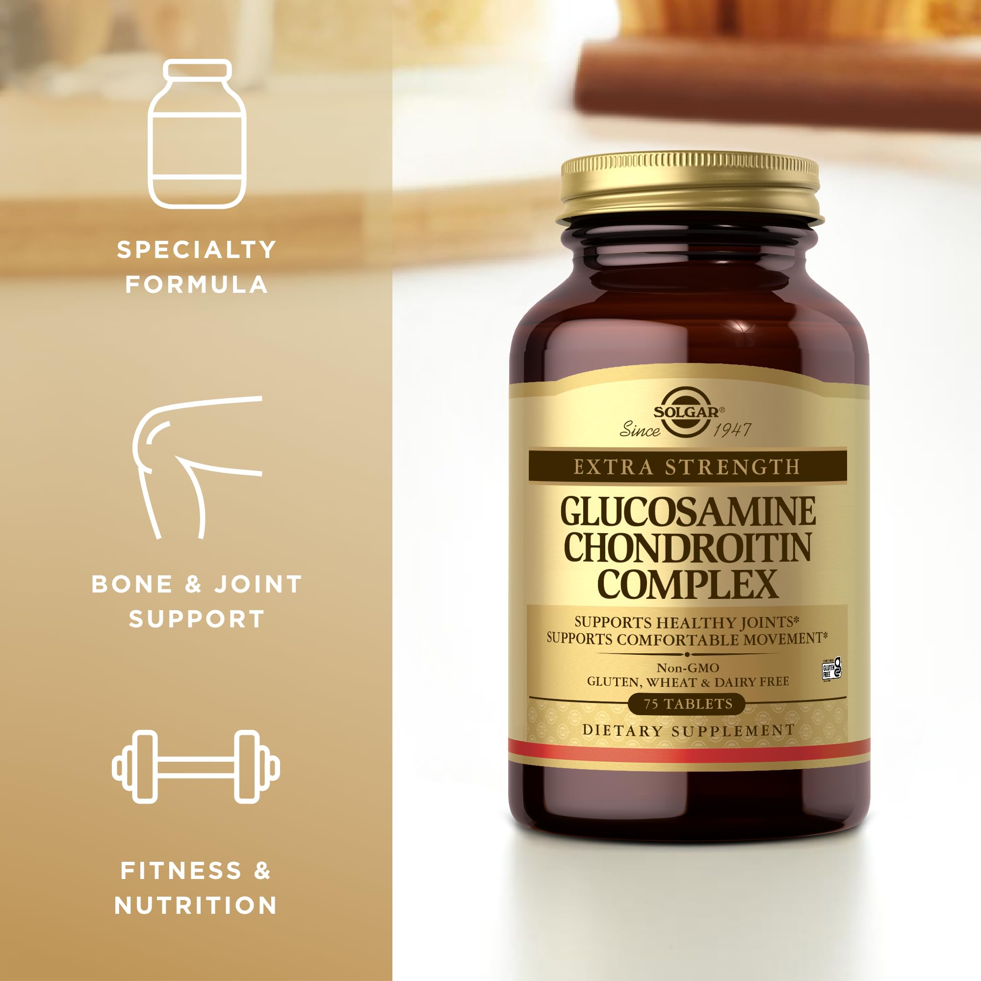Solgar Extra Strength Glucosamine Chondroitin Complex Tablets with dosage information