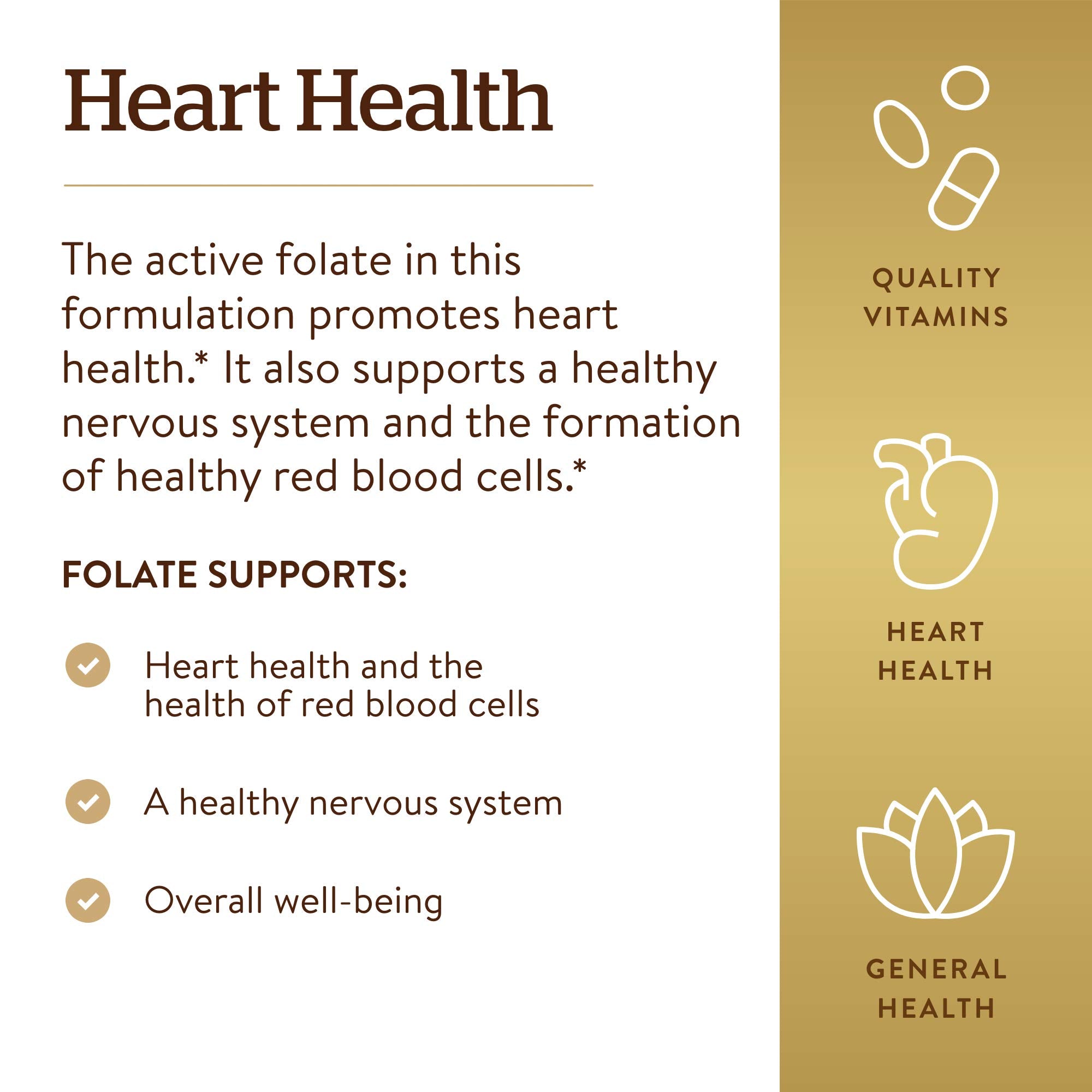Solgar Folate Capsules on a wooden table with natural lighting