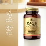 Solgar Folate Supplement displayed with a measuring spoon