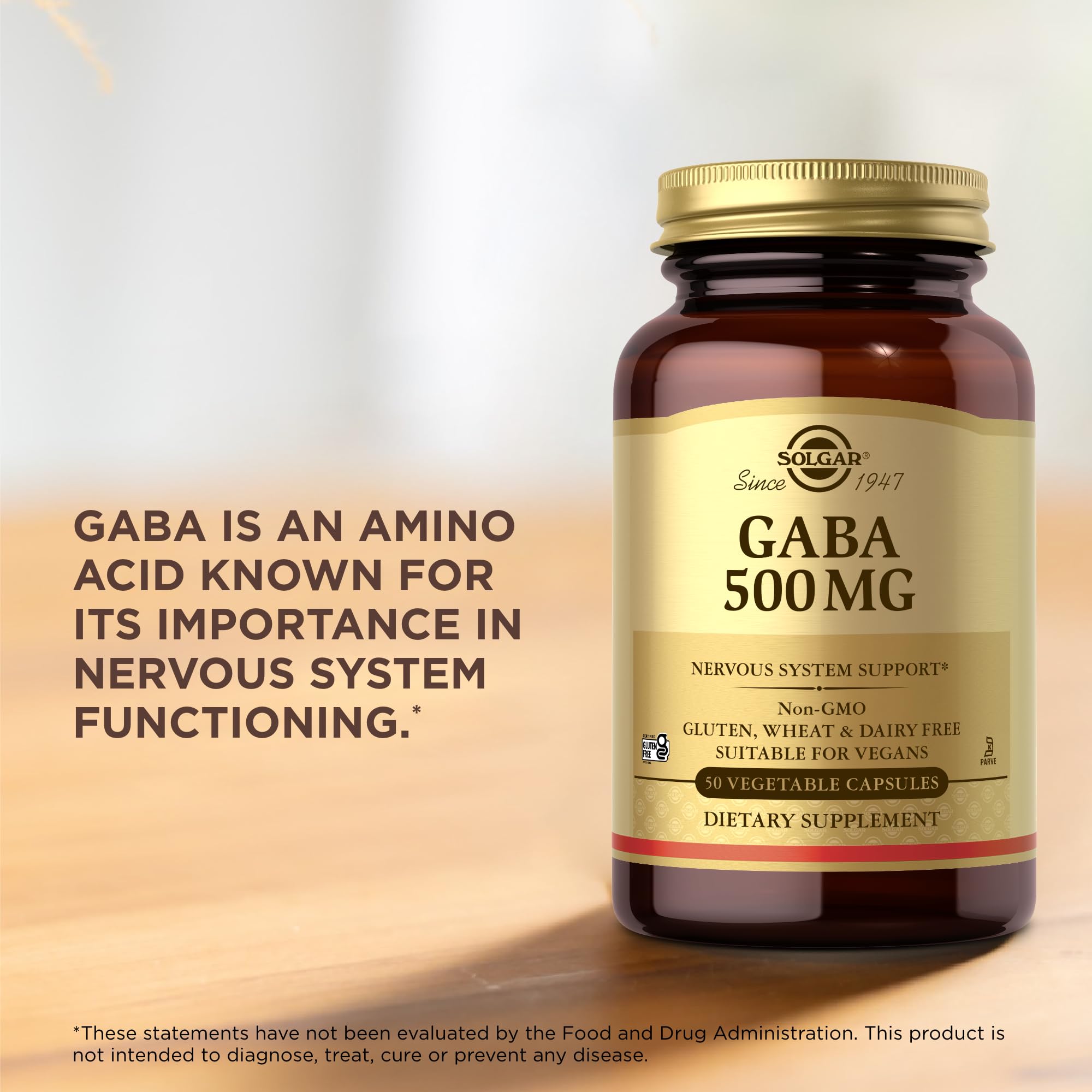 Solgar GABA Capsules opened bottle with capsules