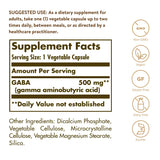 Solgar GABA Capsules side view showing ingredients