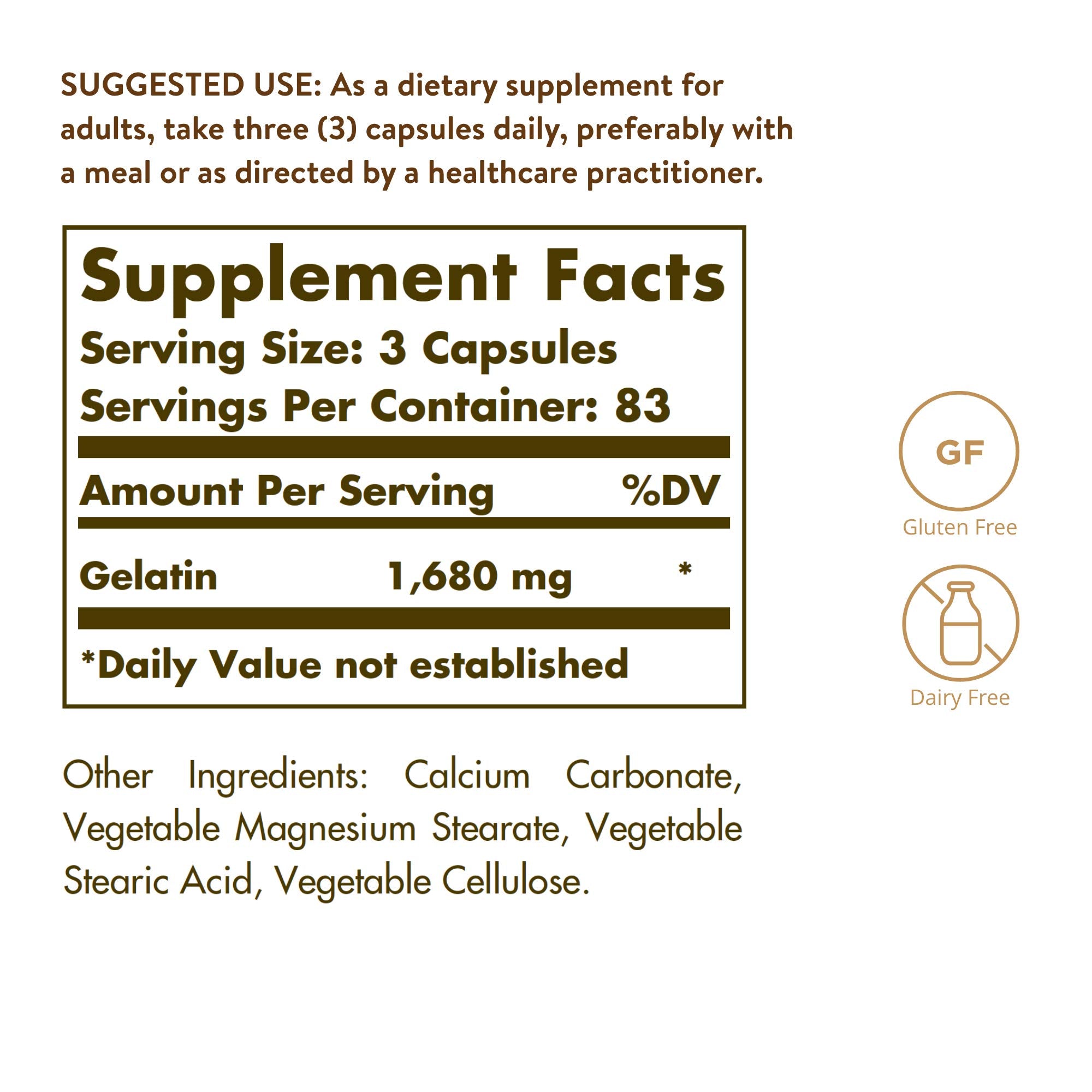 Solgar Gelatin Supplement 1680mg side view