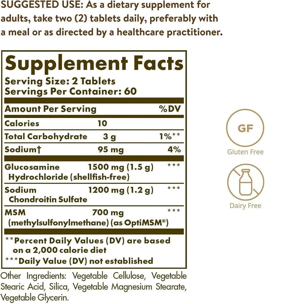 Solgar Glucosamine Chondroitin MSM 460g packaging on a table