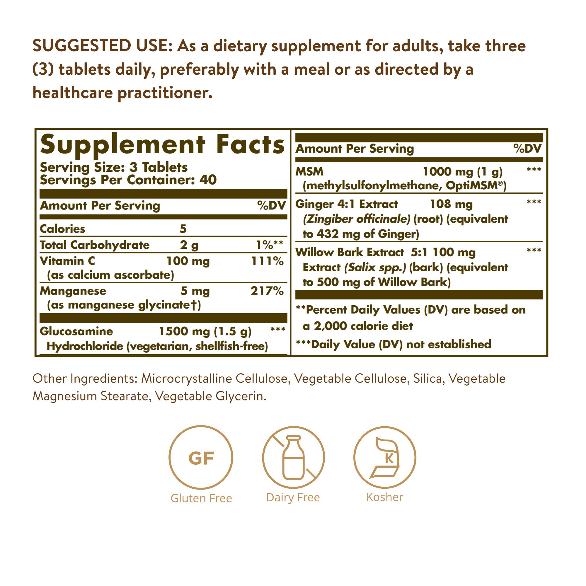 Solgar Glucosamine ingredients list on packaging