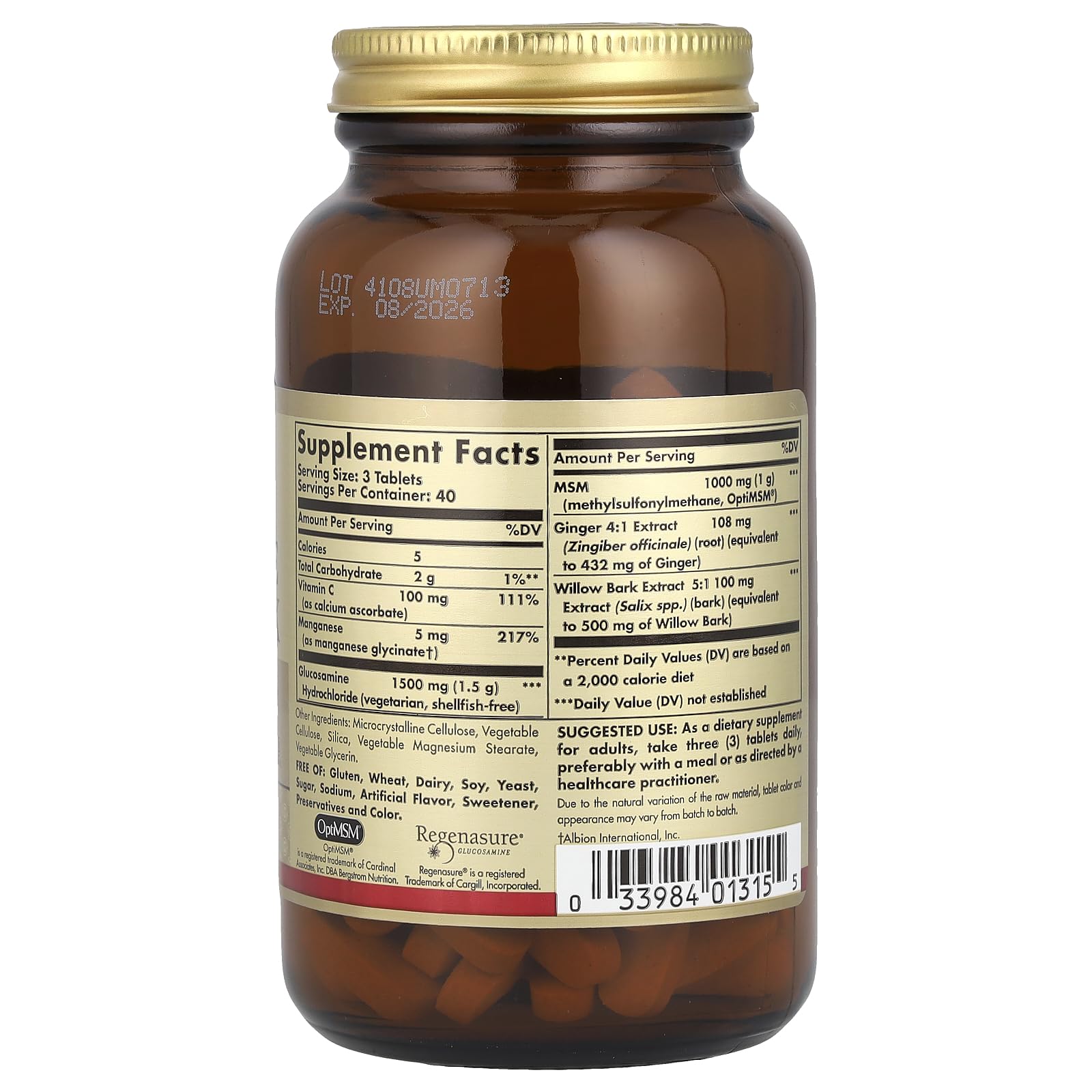 Solgar Glucosamine supplement back view