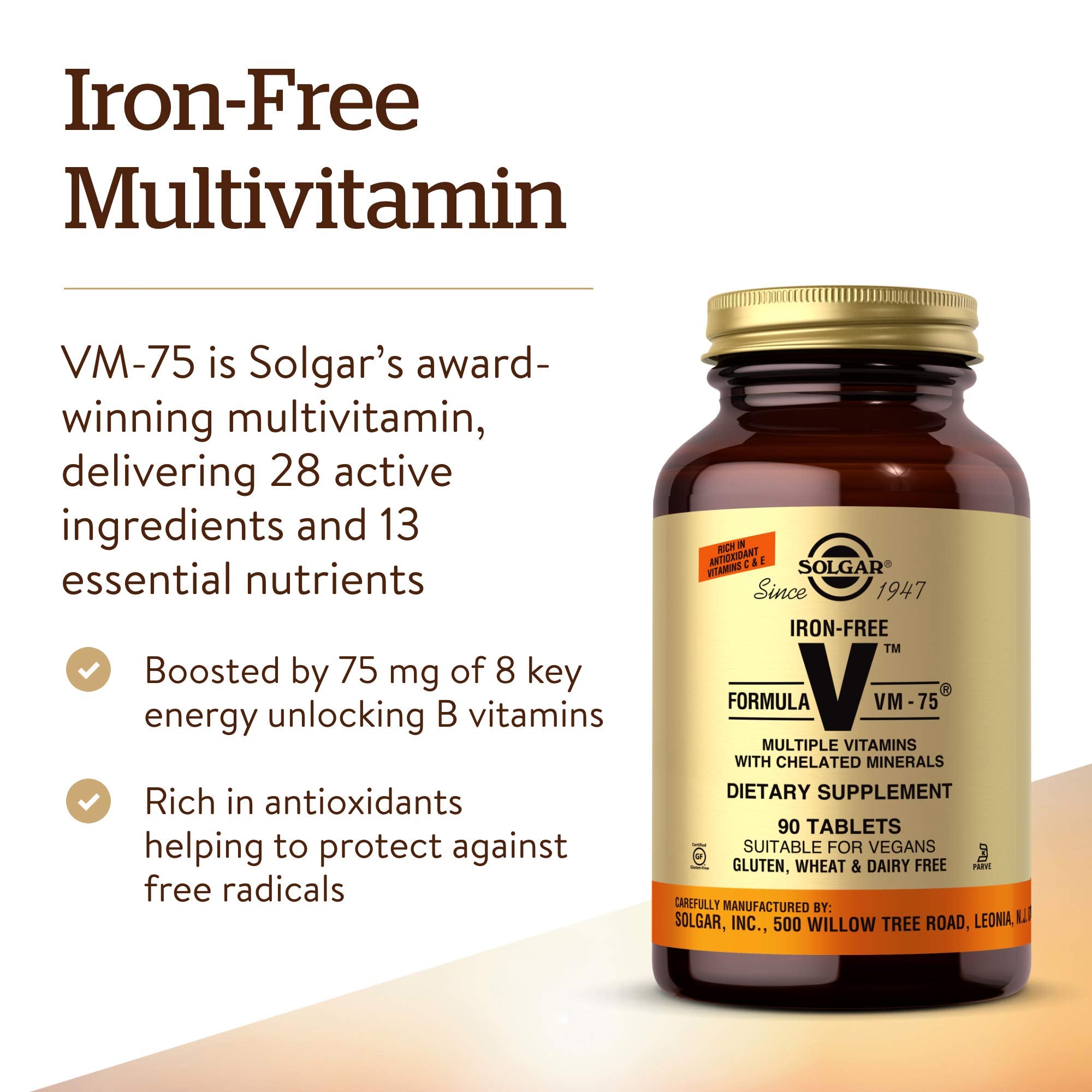 Solgar Iron-Free Formula VM-75 Multivitamin back view