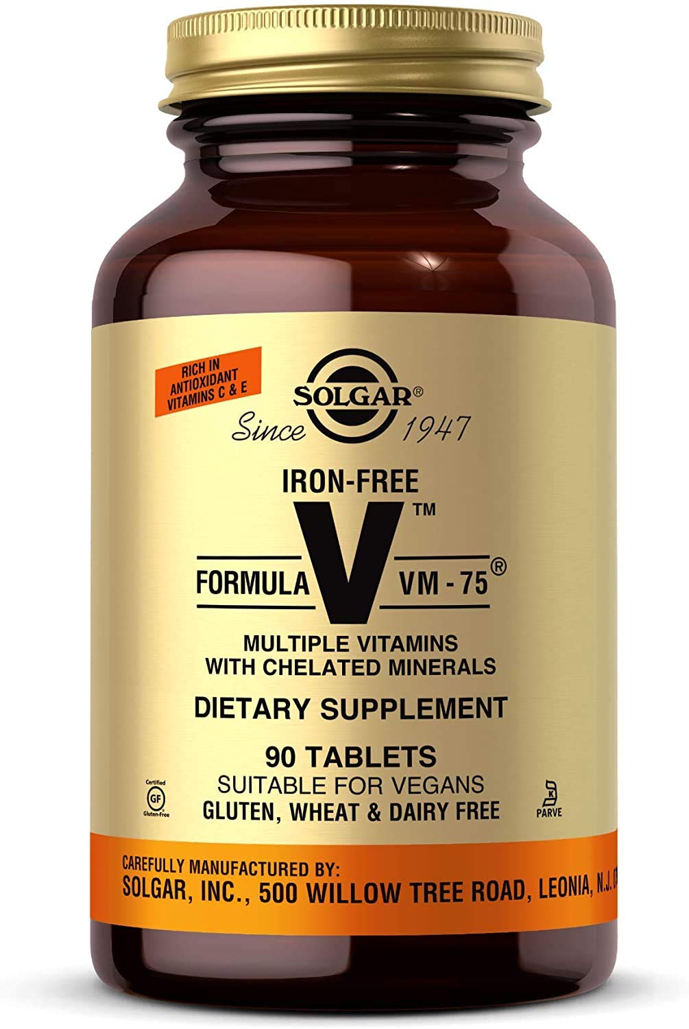Solgar Iron-Free Formula VM-75 Multivitamin front view