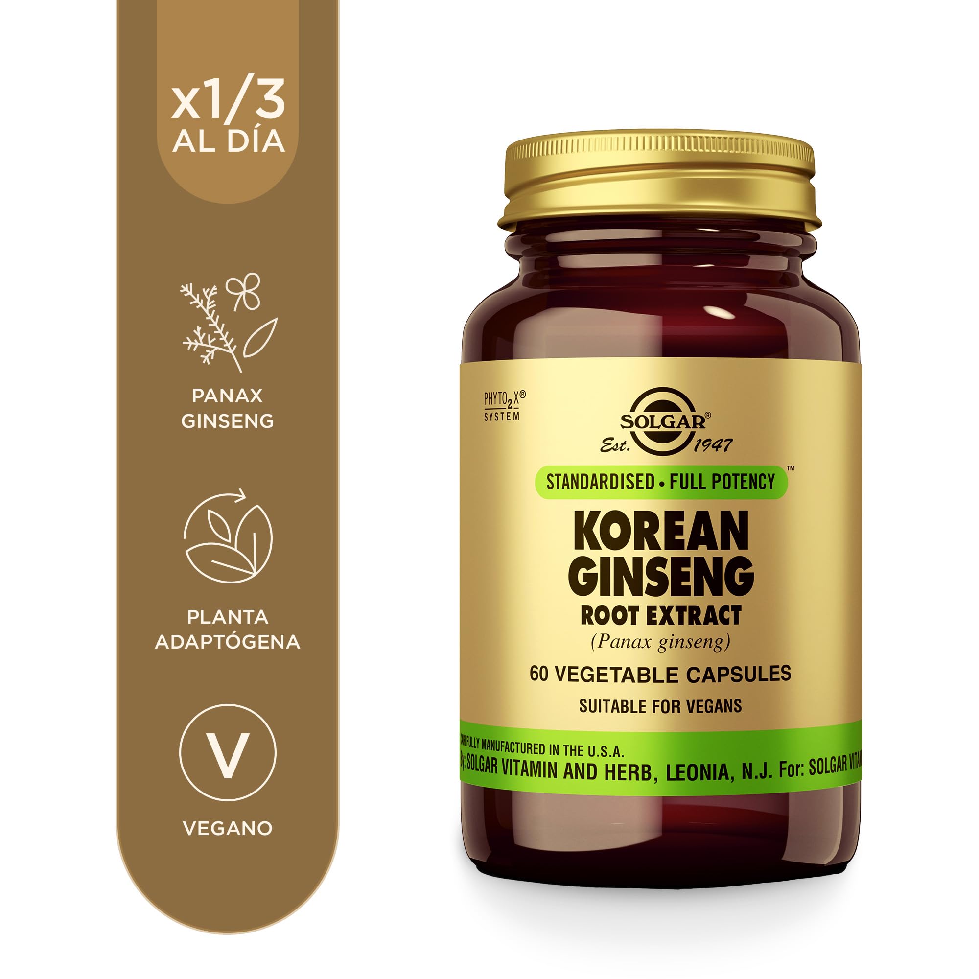 Solgar Korean Ginseng Root Extract 250mg + 200mg Capsules side view