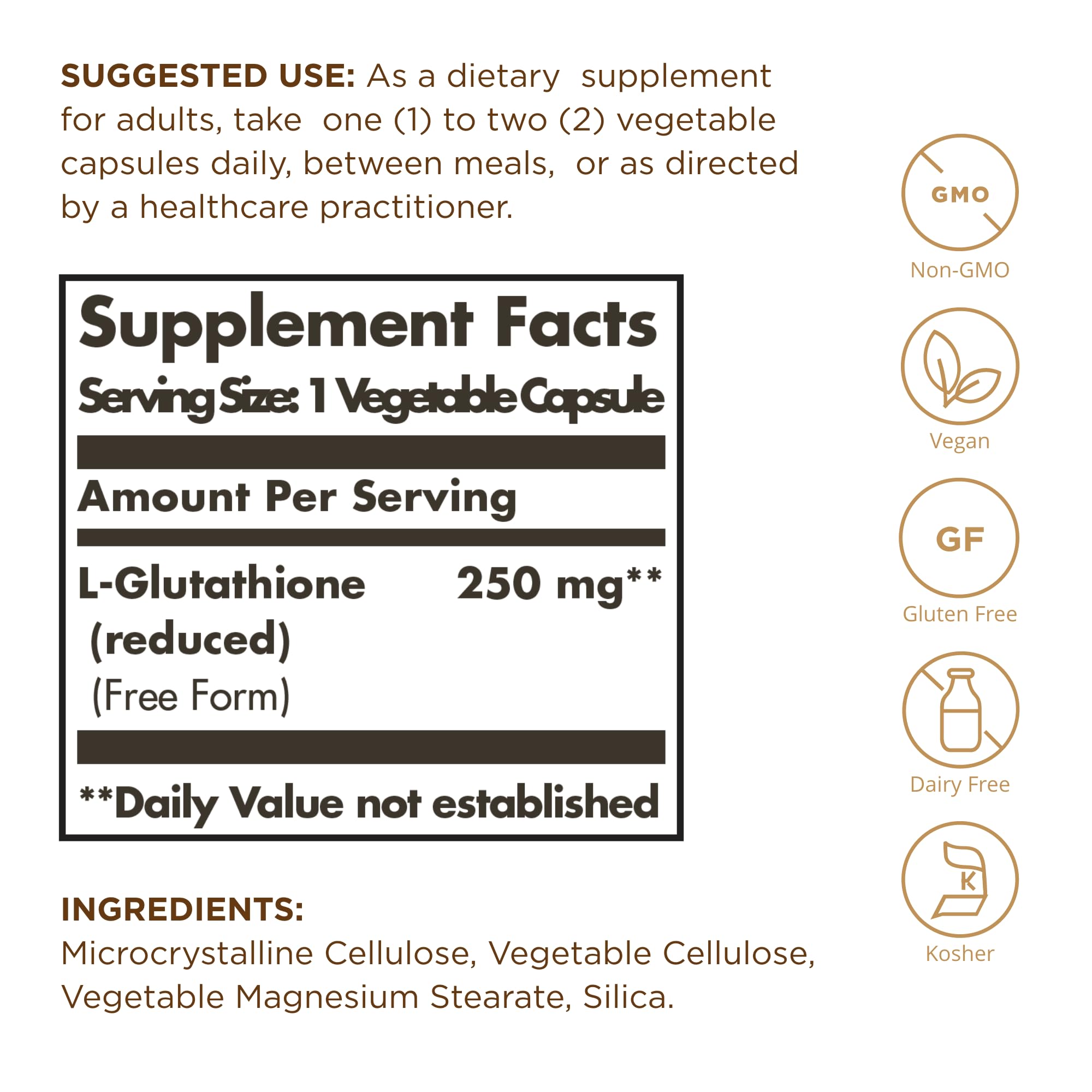 Solgar L-Glutamine 250mg supplement side view