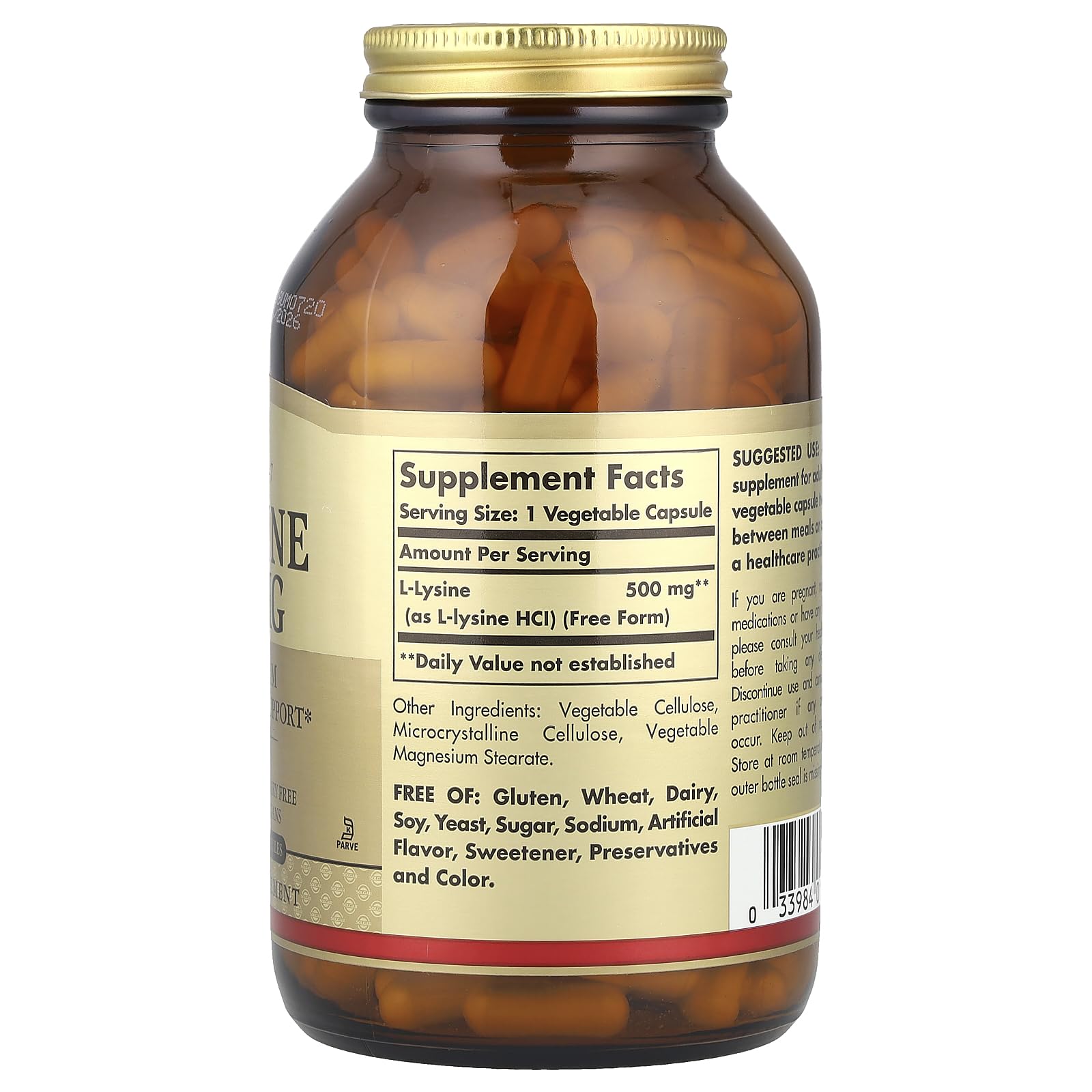 Solgar L-Lysine Vegetable Capsules ingredients list