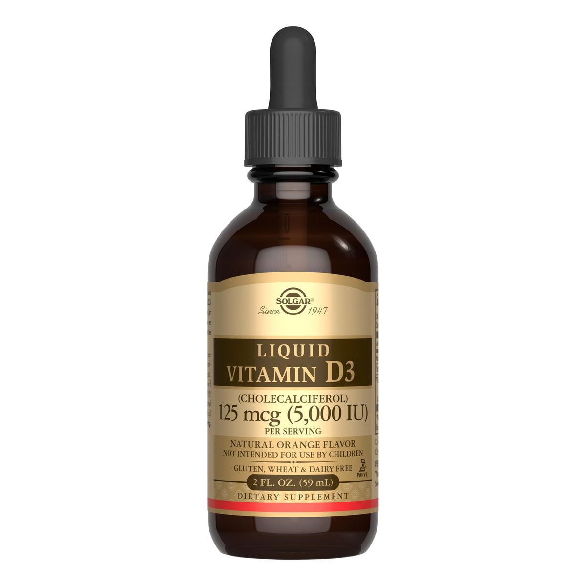 Solgar Liquid Vitamin D3 125 mcg orange flavour bottle front view