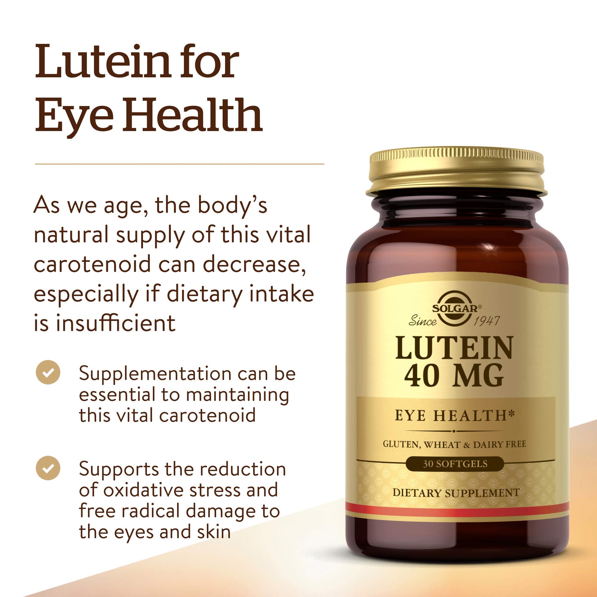 Solgar Lutein 40 mg supplement bottle side view