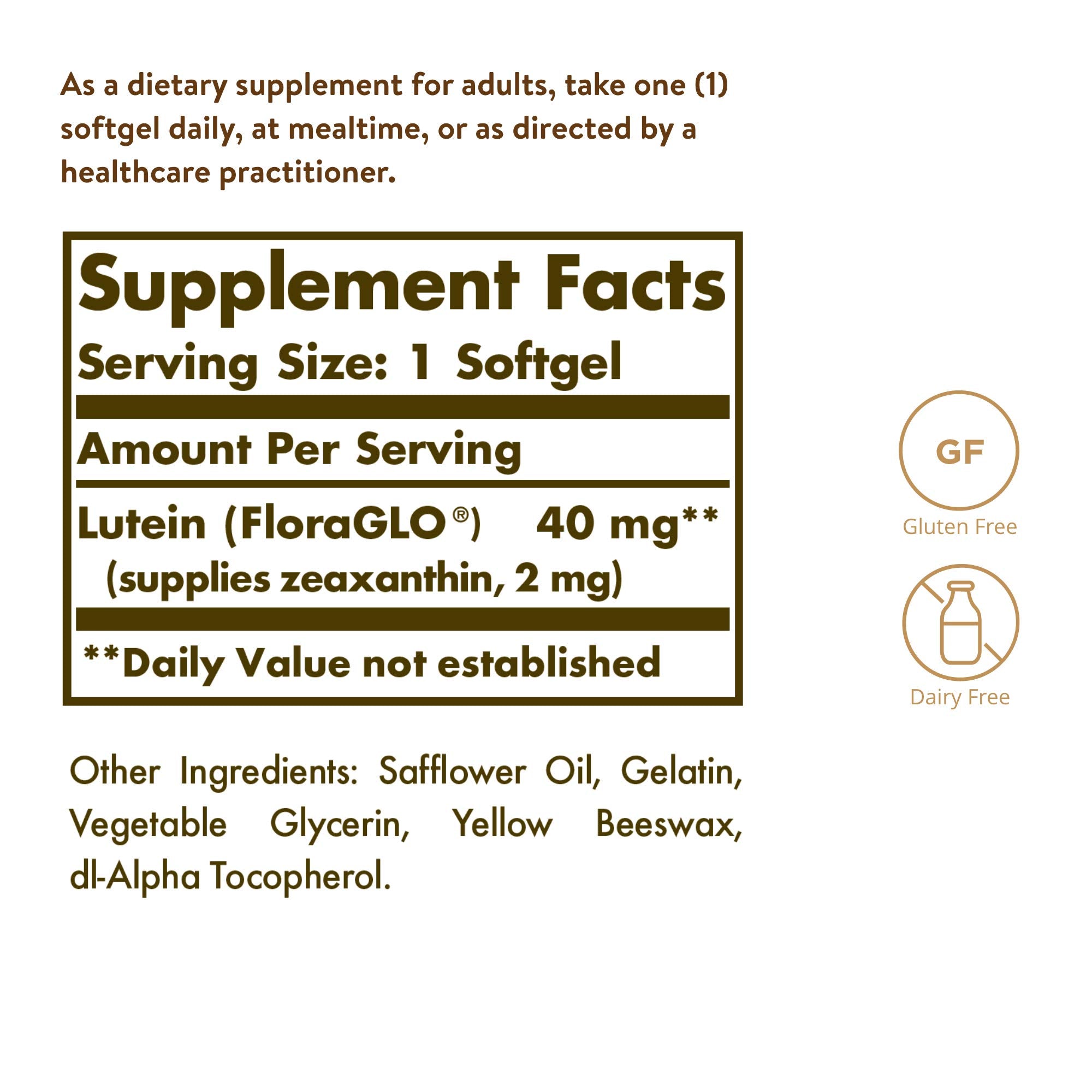Solgar Lutein 40 mg supplement capsules close-up