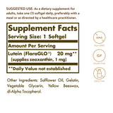 Solgar Lutein capsule showing size and colour