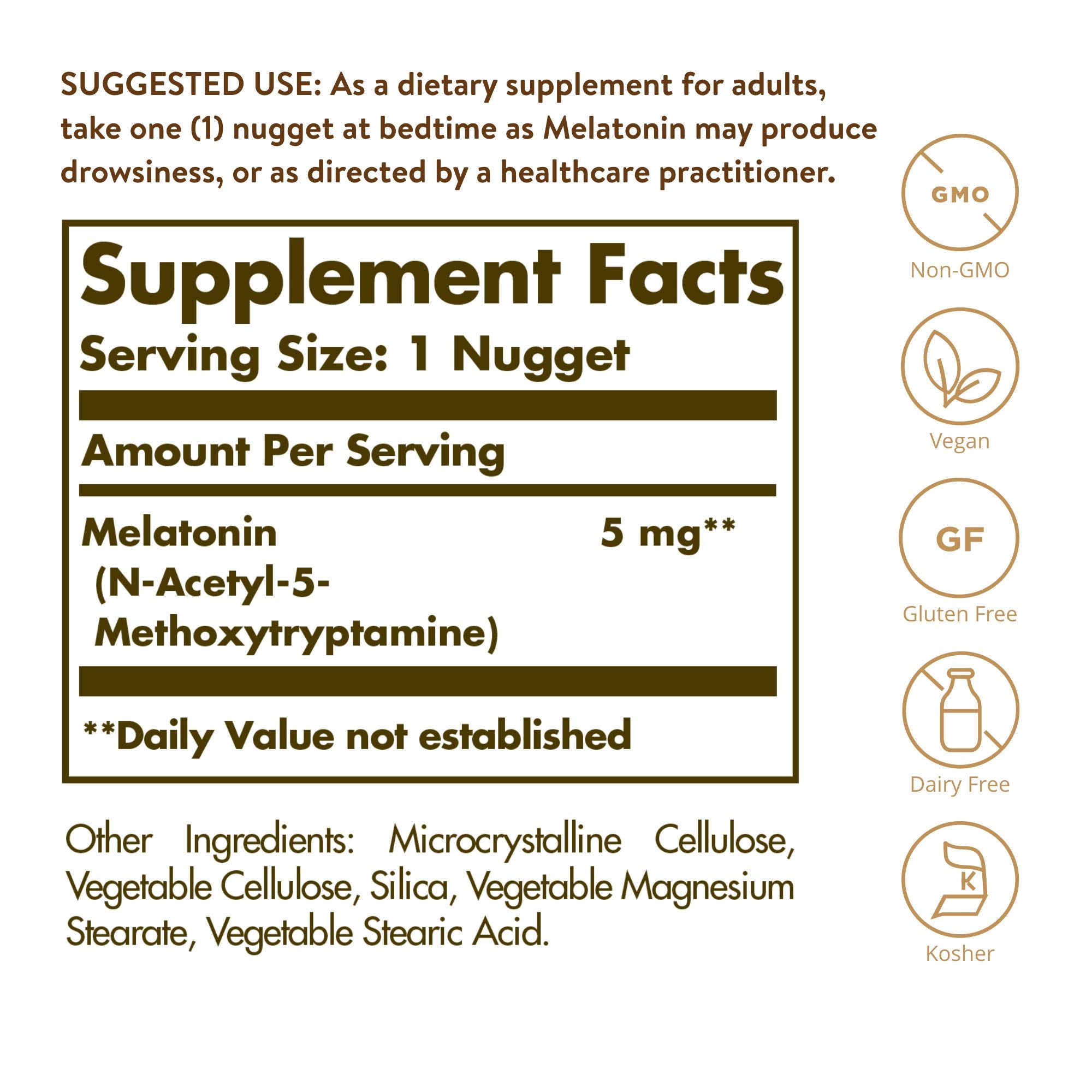 Solgar Melatonin 5 mg 120 nuggets back view