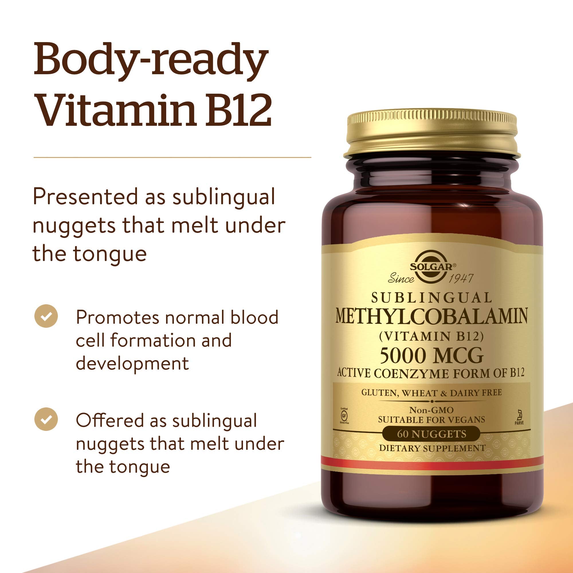 Solgar Methylcobalamin Vitamin B12 5000 mcg Nuggets close-up