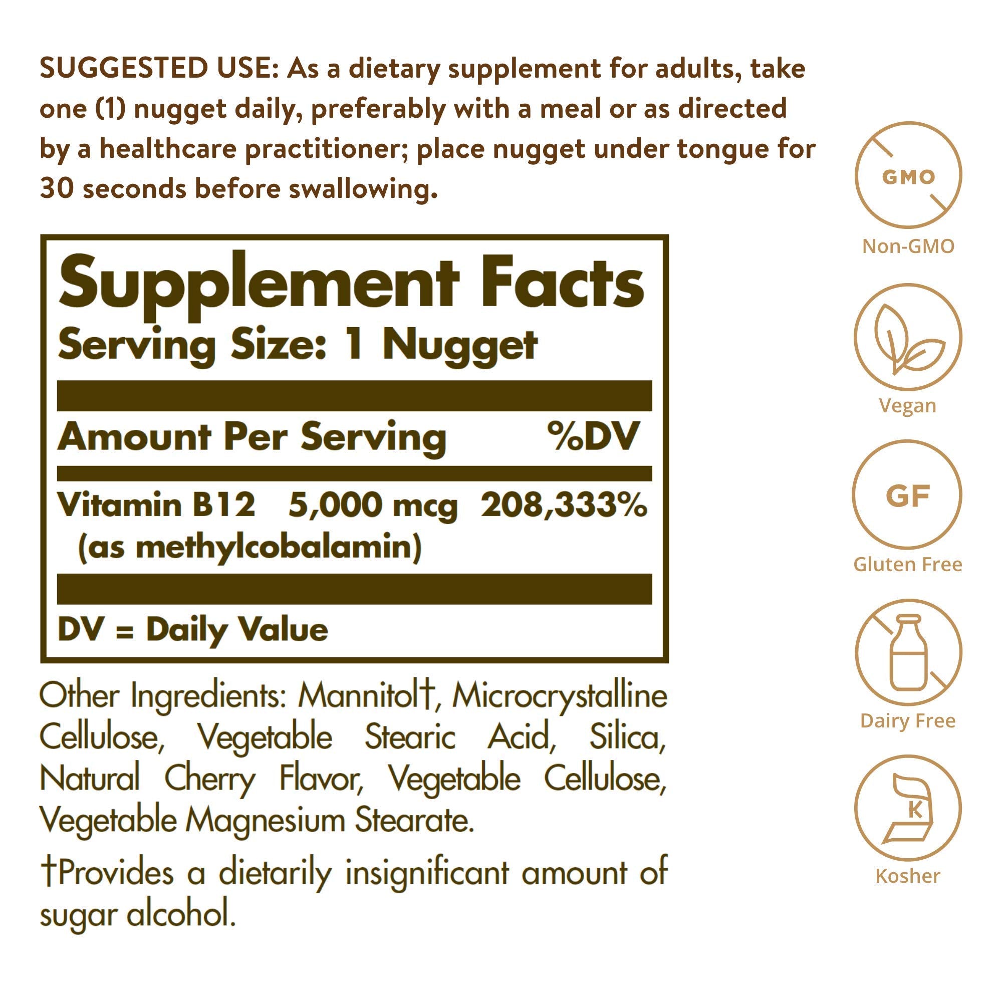 Solgar Methylcobalamin Vitamin B12 5000 mcg Nuggets packaging
