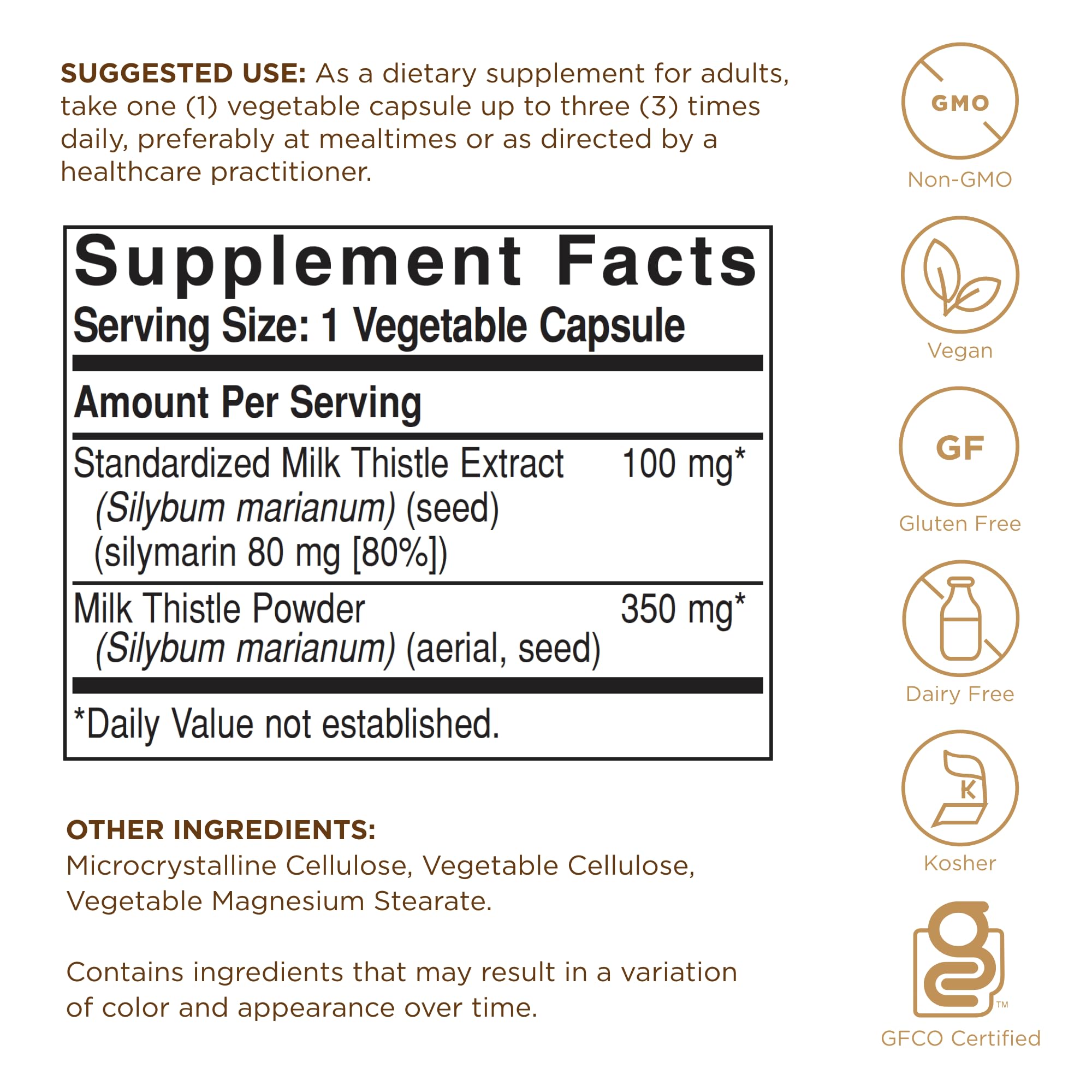 Solgar Milk Thistle 350mg bottle side view
